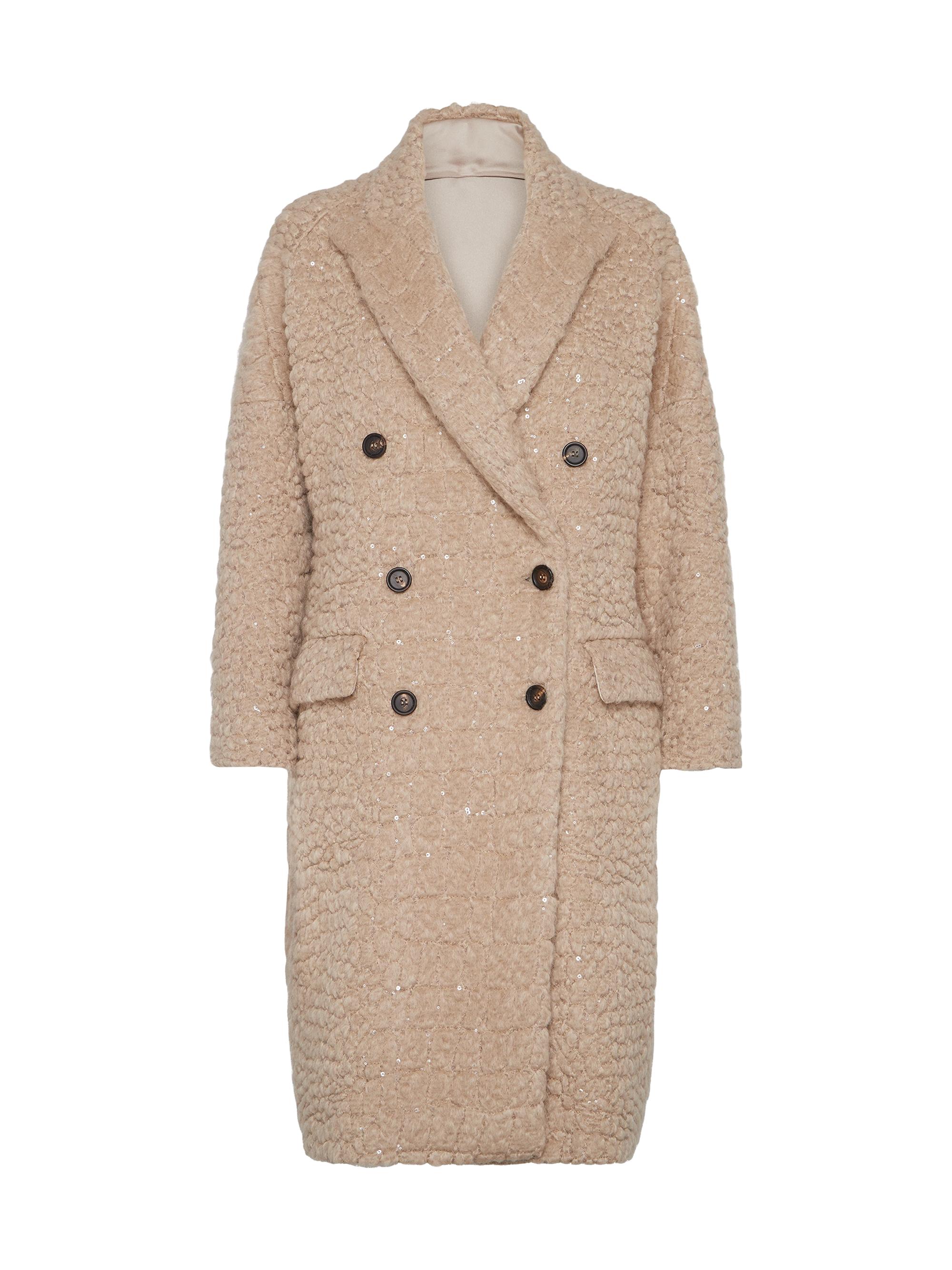Brunello Cucinelli Women's Virgin Wool and Mohair Coat with Dazzling Croc Motif - Camel