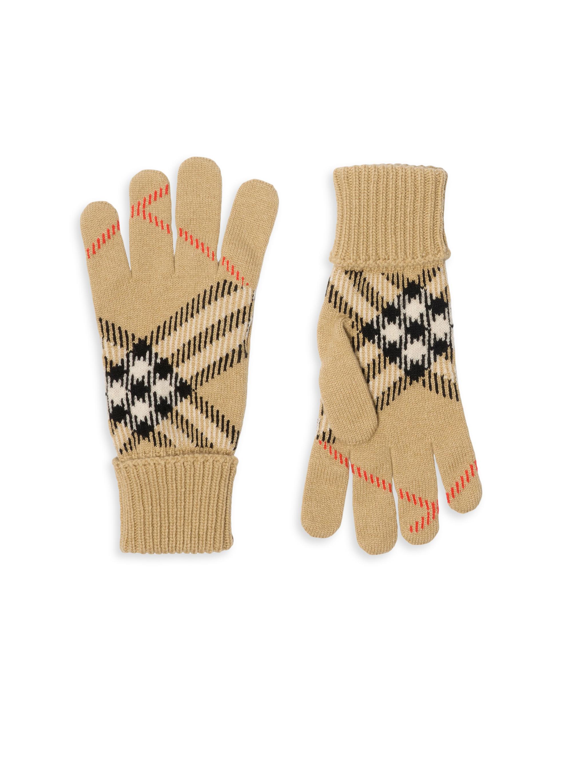 Burberry Men's Check Cashmere-Blend Gloves - Sand
