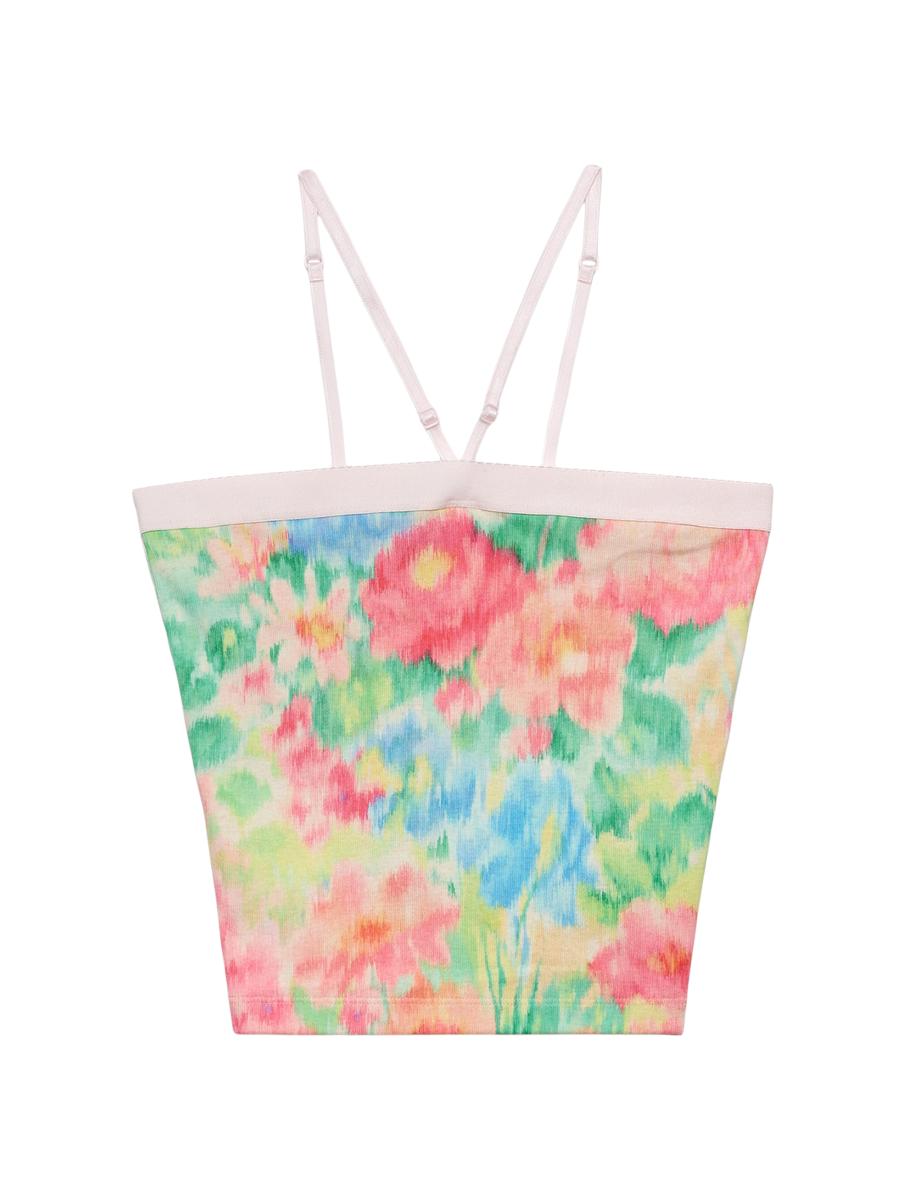 Prada Women's Ribbed Knit Cotton Top With Floral Print In Green