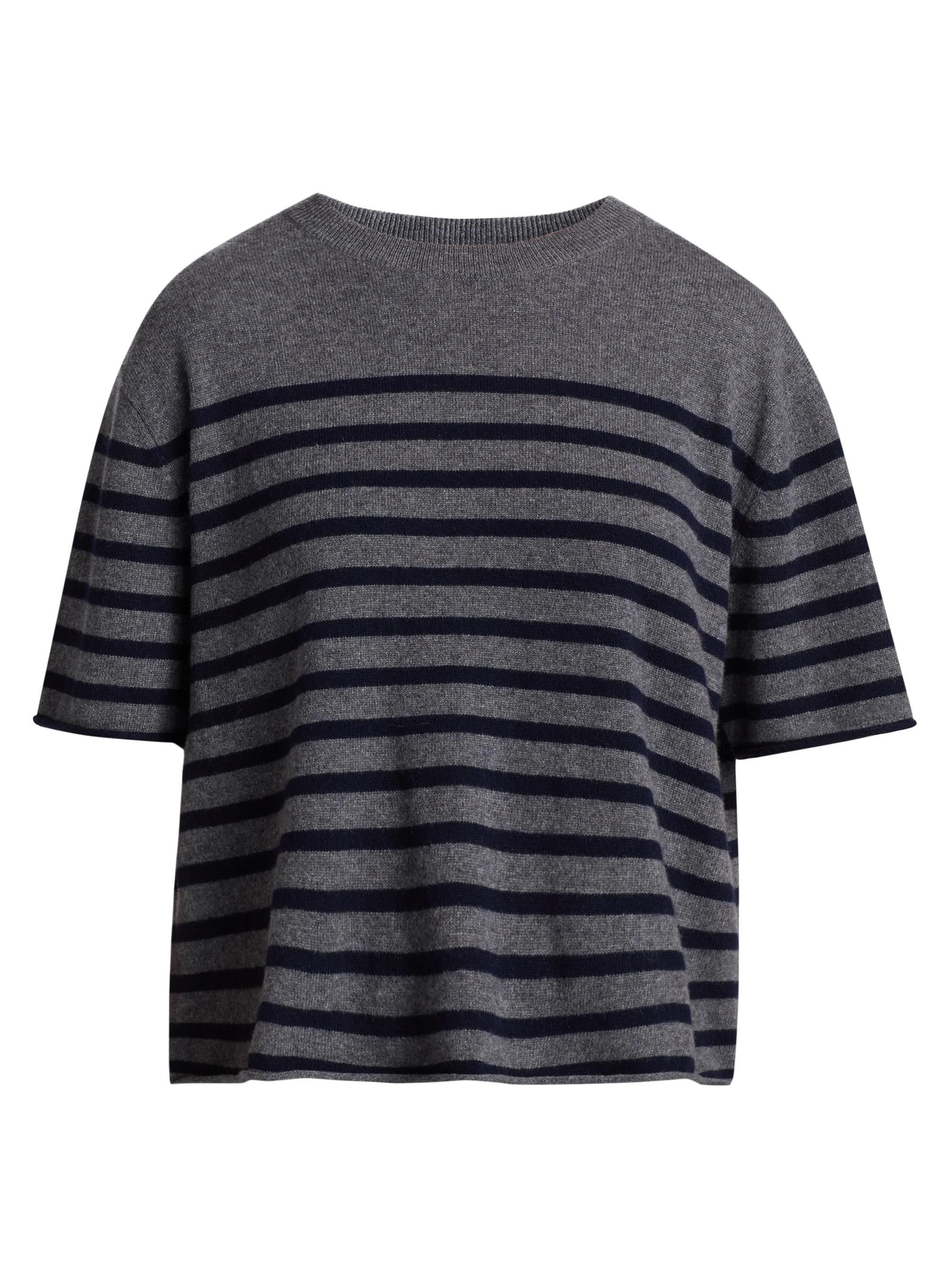 Lisa Yang Women's Cila Striped Cashmere Relaxed-Fit T-Shirt - Graphite Navy