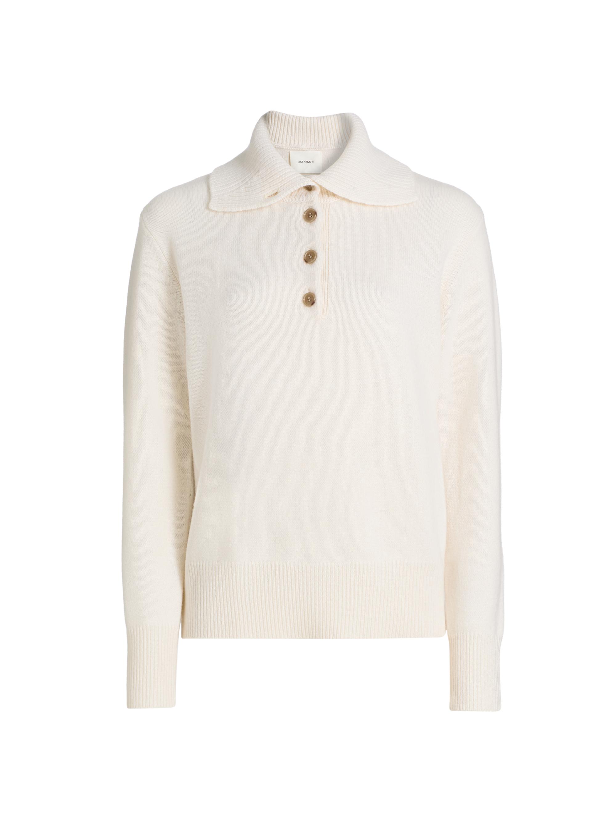 Lisa Yang Women's Maisie Cashmere Regular-Fit Polo Sweater - Cream