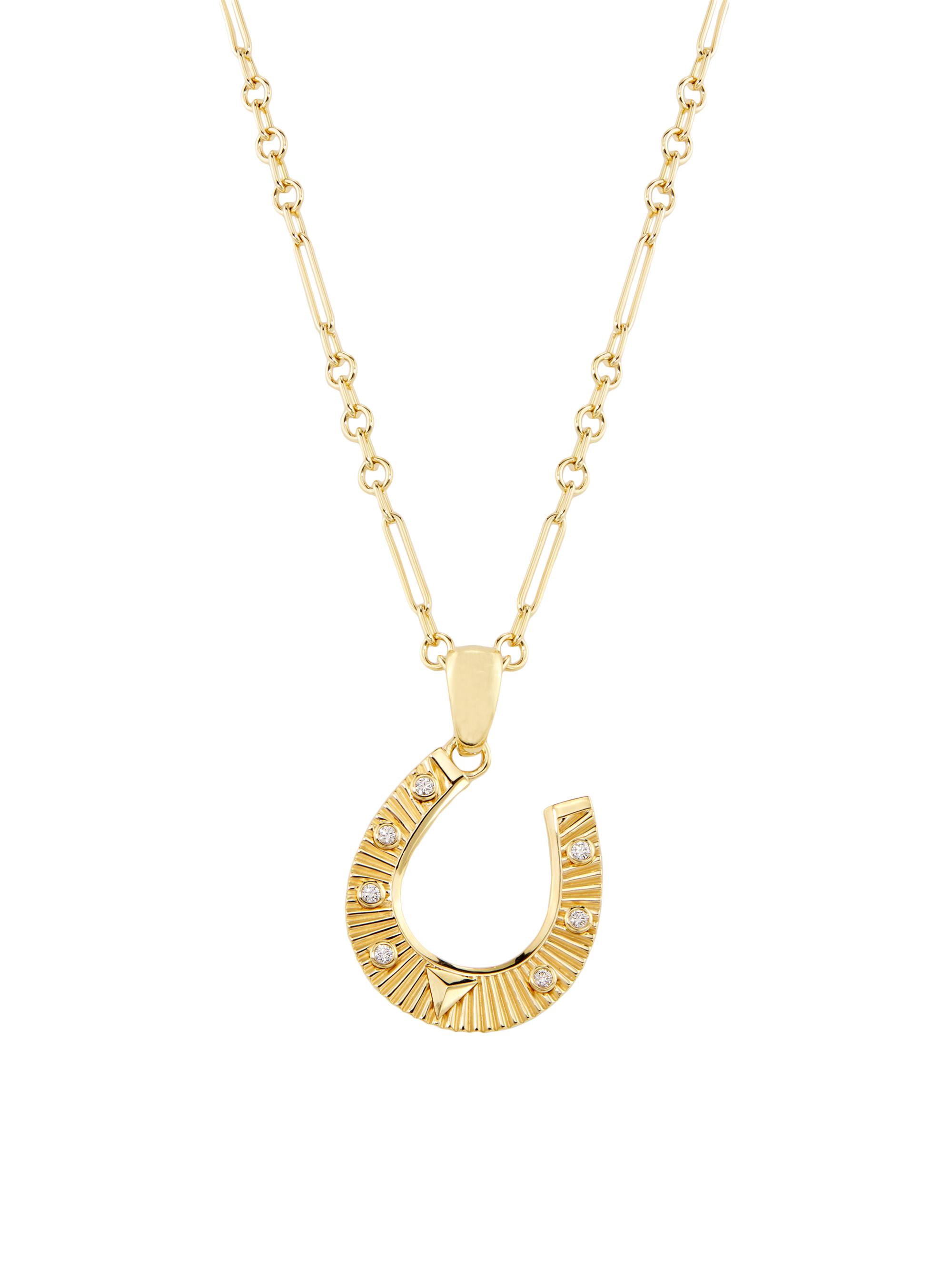 Protection Horseshoe 18K Yellow Gold & 0.35 TCW Diamond Pendant Necklace
