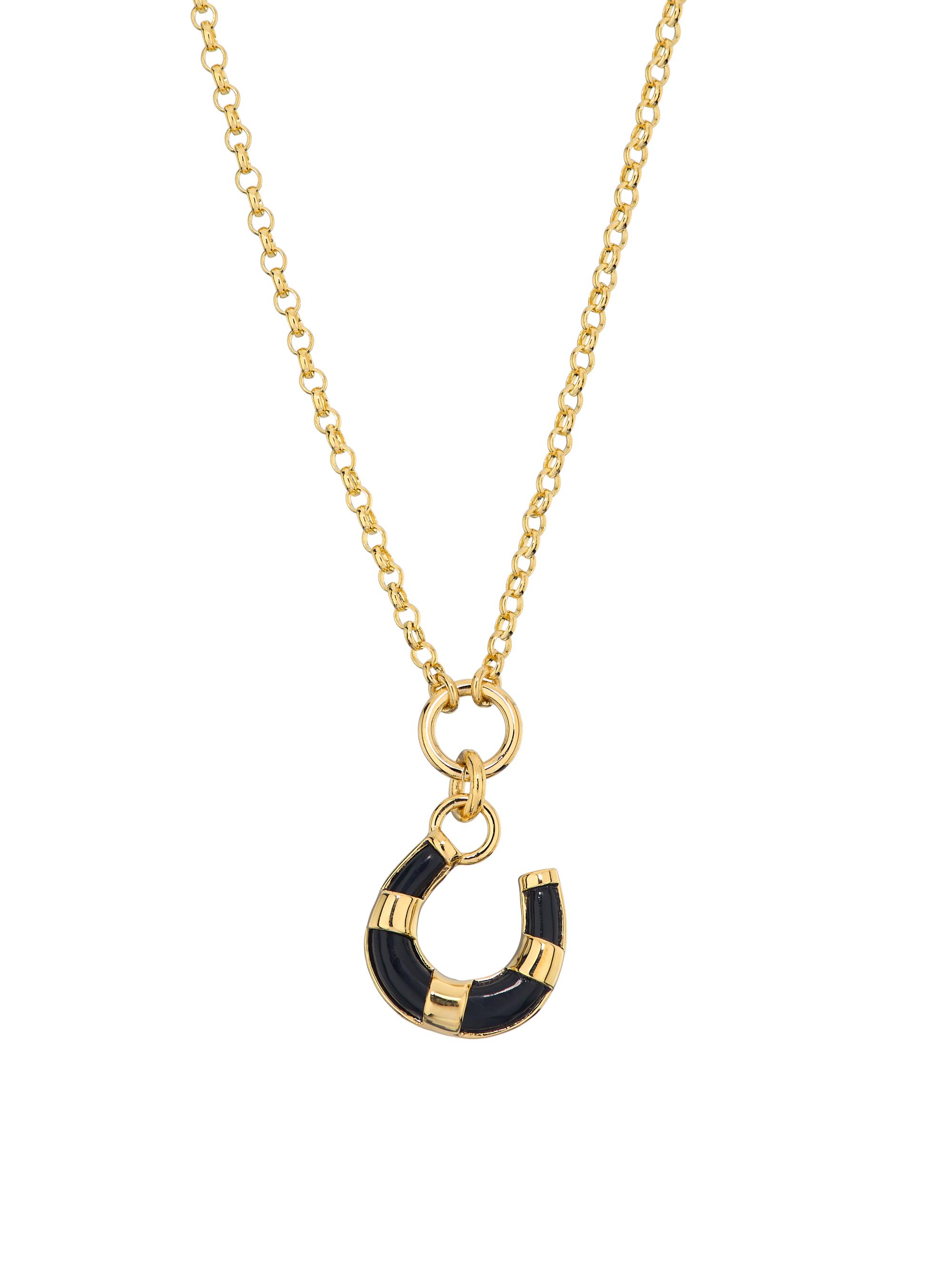 Protection 18K Yellow Gold & Black Onyx Horseshoe Pendant Necklace