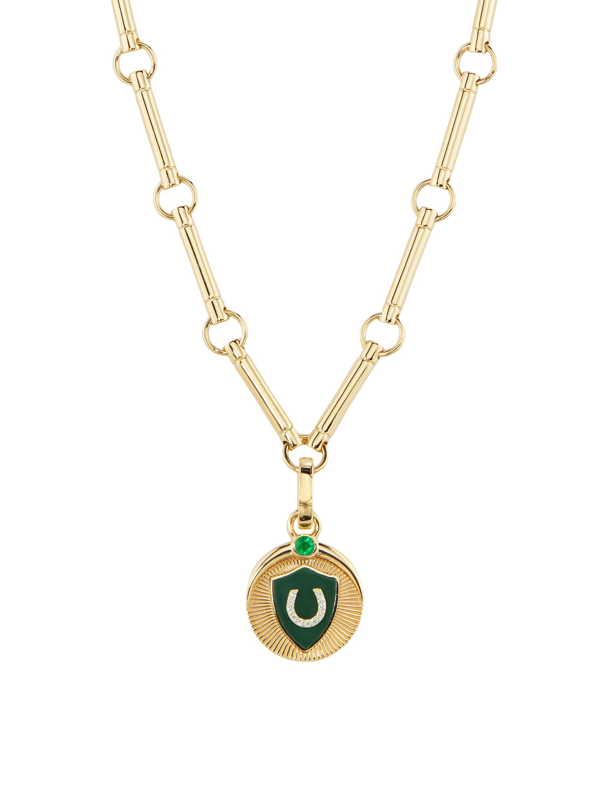 Protection Element 18K Yellow Gold, Emerald & 0.02 TCW Diamond Pendant Necklace