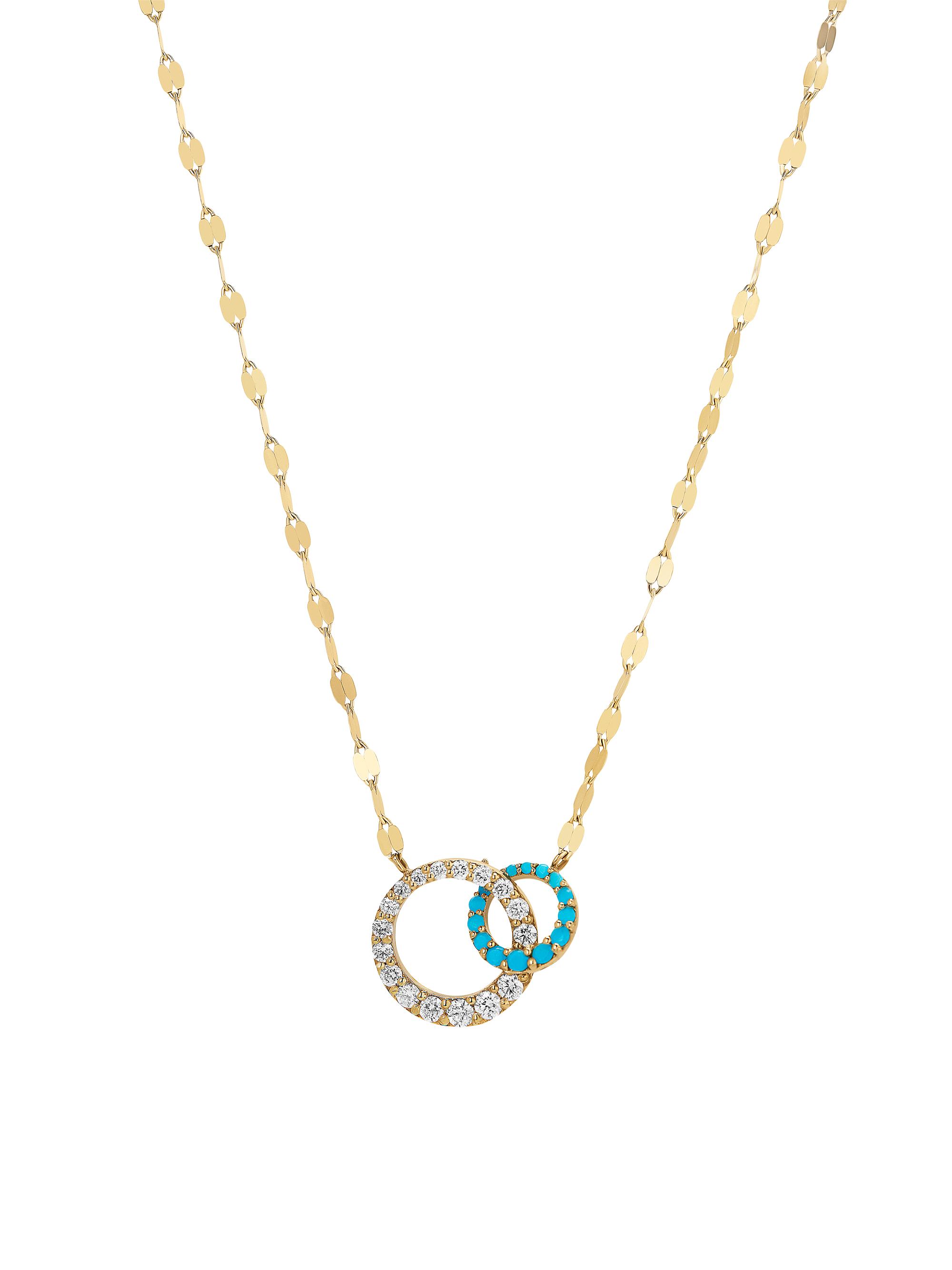 Lana Women's 14K Yellow Gold, 0.39 TCW Diamond & Turquoise Interlocking Hoop Pendant Necklace - Yellow Gold
