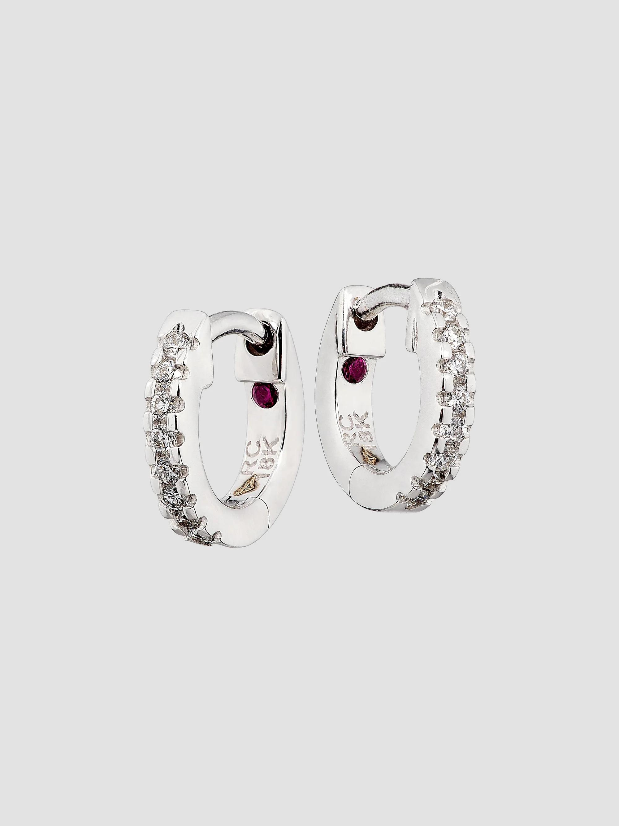 Roberto Coin Women's Tiny Treasures Tiny 18K White Gold, Ruby & 0.35 TCW Diamond Huggie Earrings - White Gold