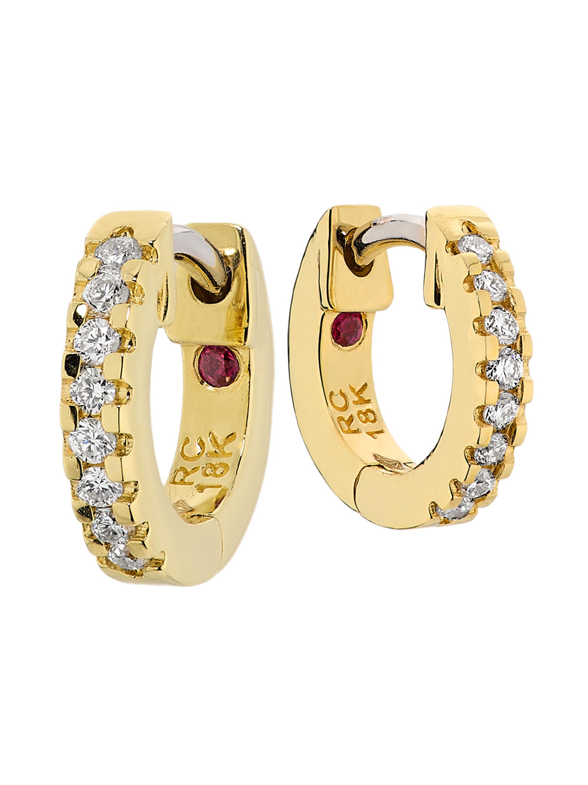 Roberto Coin Women's Tiny Treasures Tiny 18K White Gold, Ruby & 0.35 TCW Diamond Huggie Earrings - Yellow Gold