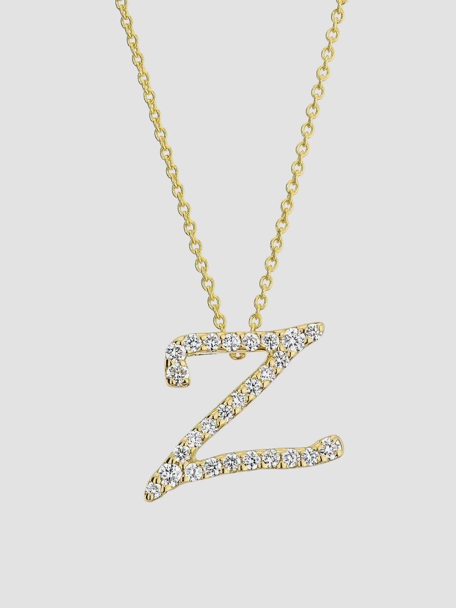 Roberto Coin Tiny Treasures Script Initial 18K Yellow Gold, Ruby & 0.24 ...