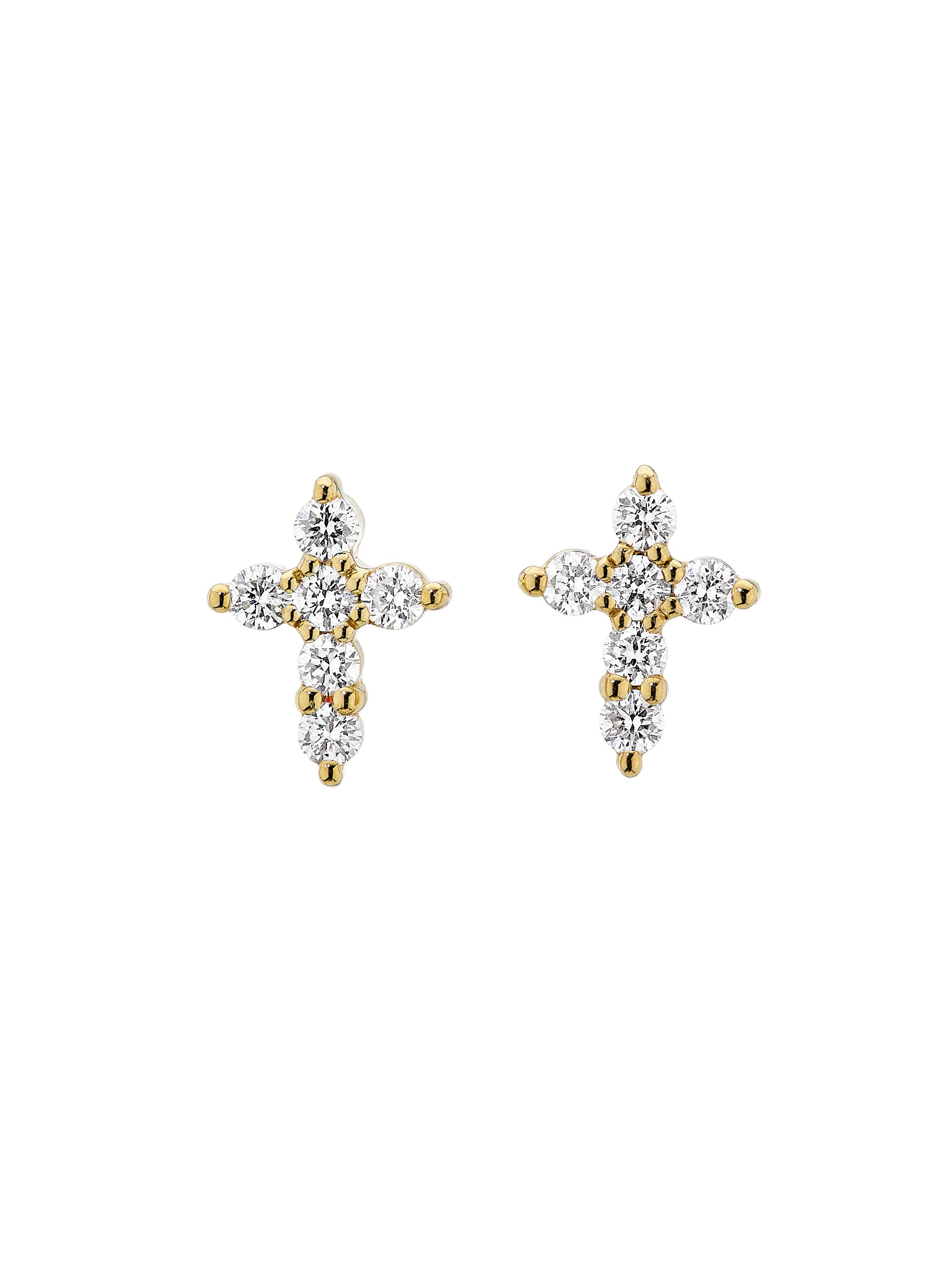 Roberto Coin Women's Tiny Treasures 18K Gold & 0.24 TCW Diamond Cross Stud Earrings - Yellow Gold
