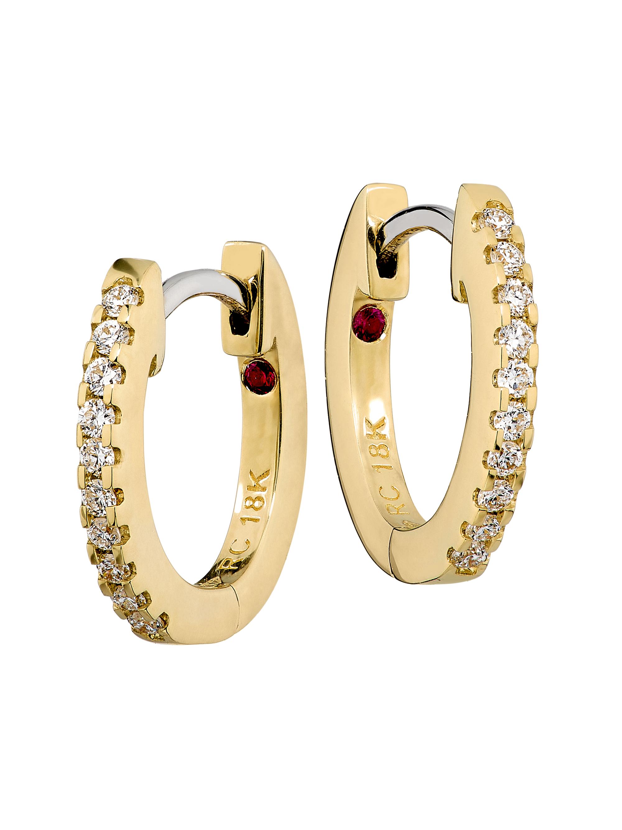 Roberto Coin Women's Tiny Treasures  18K Yellow Gold, Ruby & 0.09 TCW Diamond Huggie Earrings - Yellow Gold