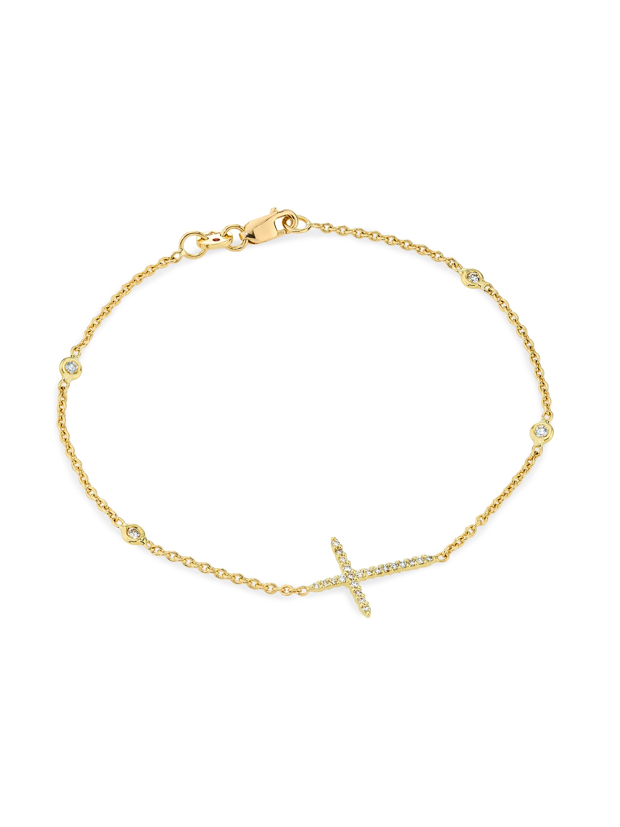 Roberto Coin Women's Tiny Treasures Side Cross 18K White Gold, Ruby & 0.18 TCW Diamond Bracelet - Yellow Gold