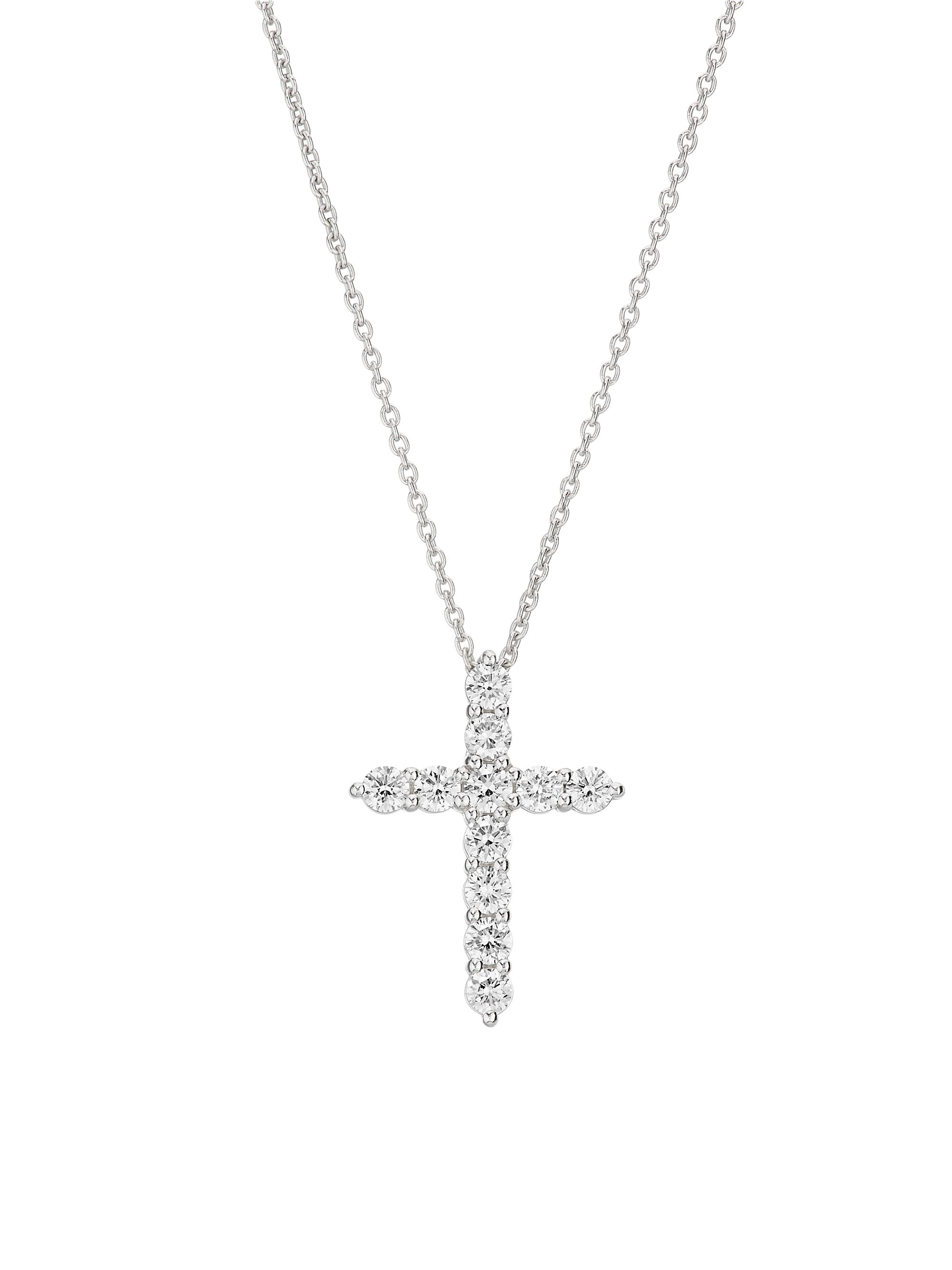 Roberto Coin Women's Tiny Treasures 18K White Gold & 0.45 TCW Diamond Cross Pendant Necklace - White Gold