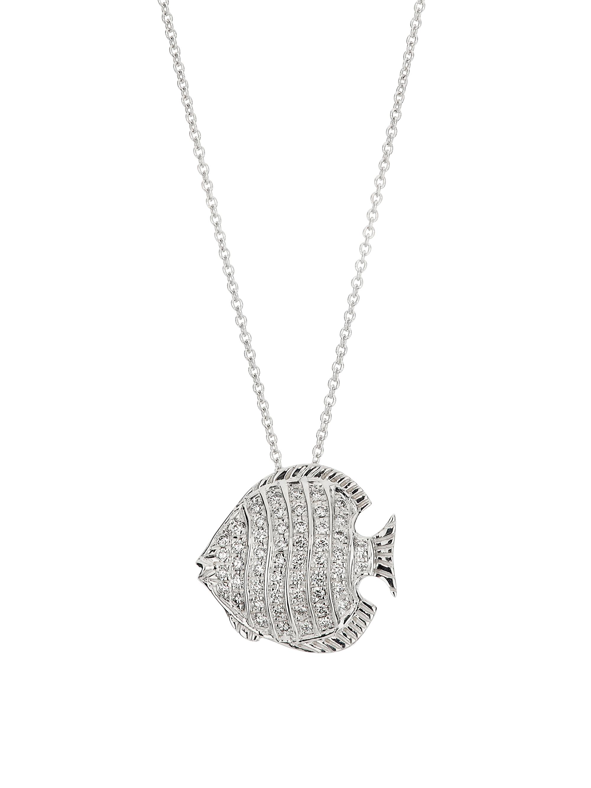 Roberto Coin Women's Tiny Treasures 18K White Gold & 0.25 TCW Diamond Fish Pendant Necklace - White Gold