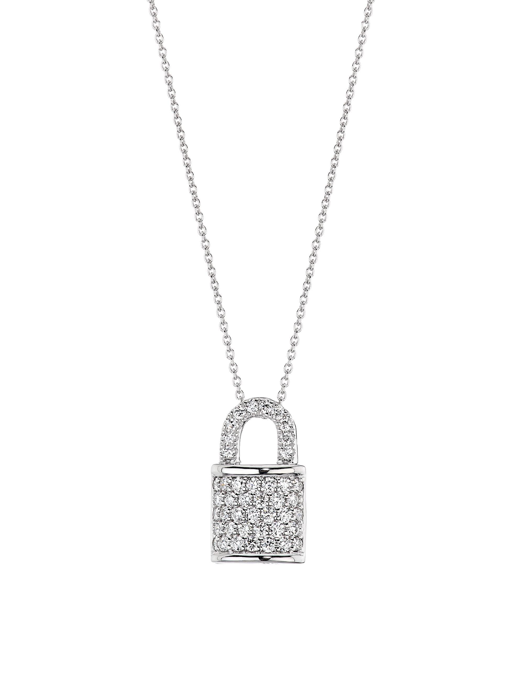 Roberto Coin Women's Tiny Treasures Lock 18K White Gold, Ruby & 0.45 TCW Diamond Necklace - White Gold