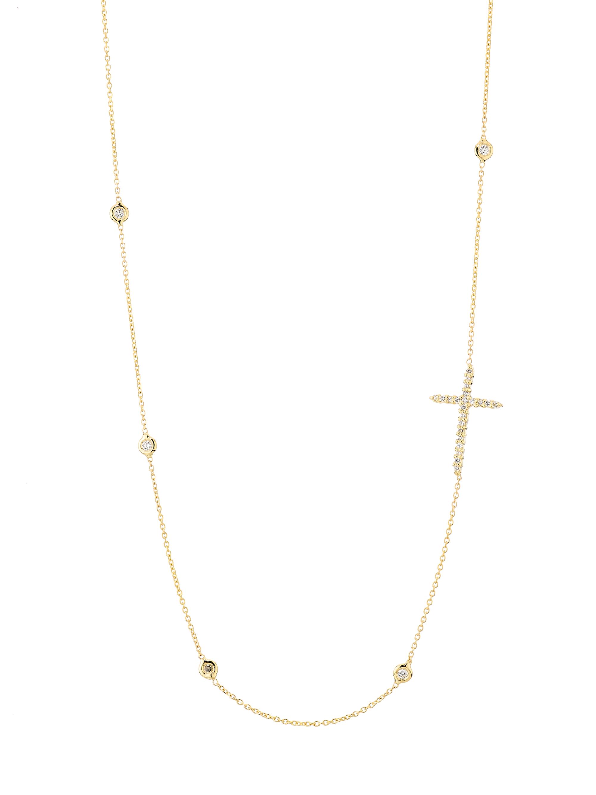 Roberto Coin Women's Tiny Treasures 18K Gold & 0.20 TCW Diamond Side Cross Necklace - Yellow Gold