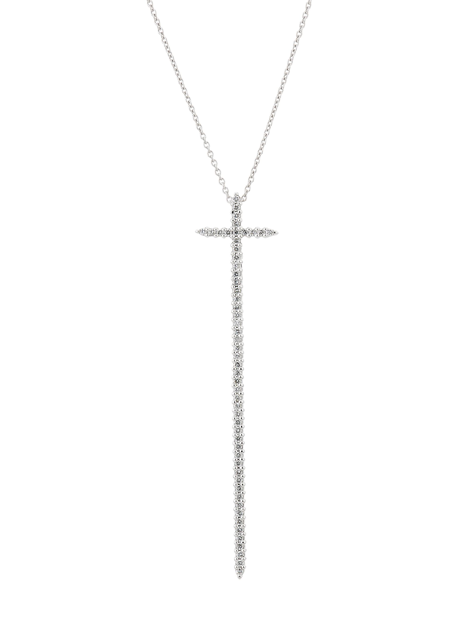 Roberto Coin Women's Tiny Treasures Elongated Cross 18K White Gold, Ruby & 0.27 TCW Diamond Necklace - White Gold