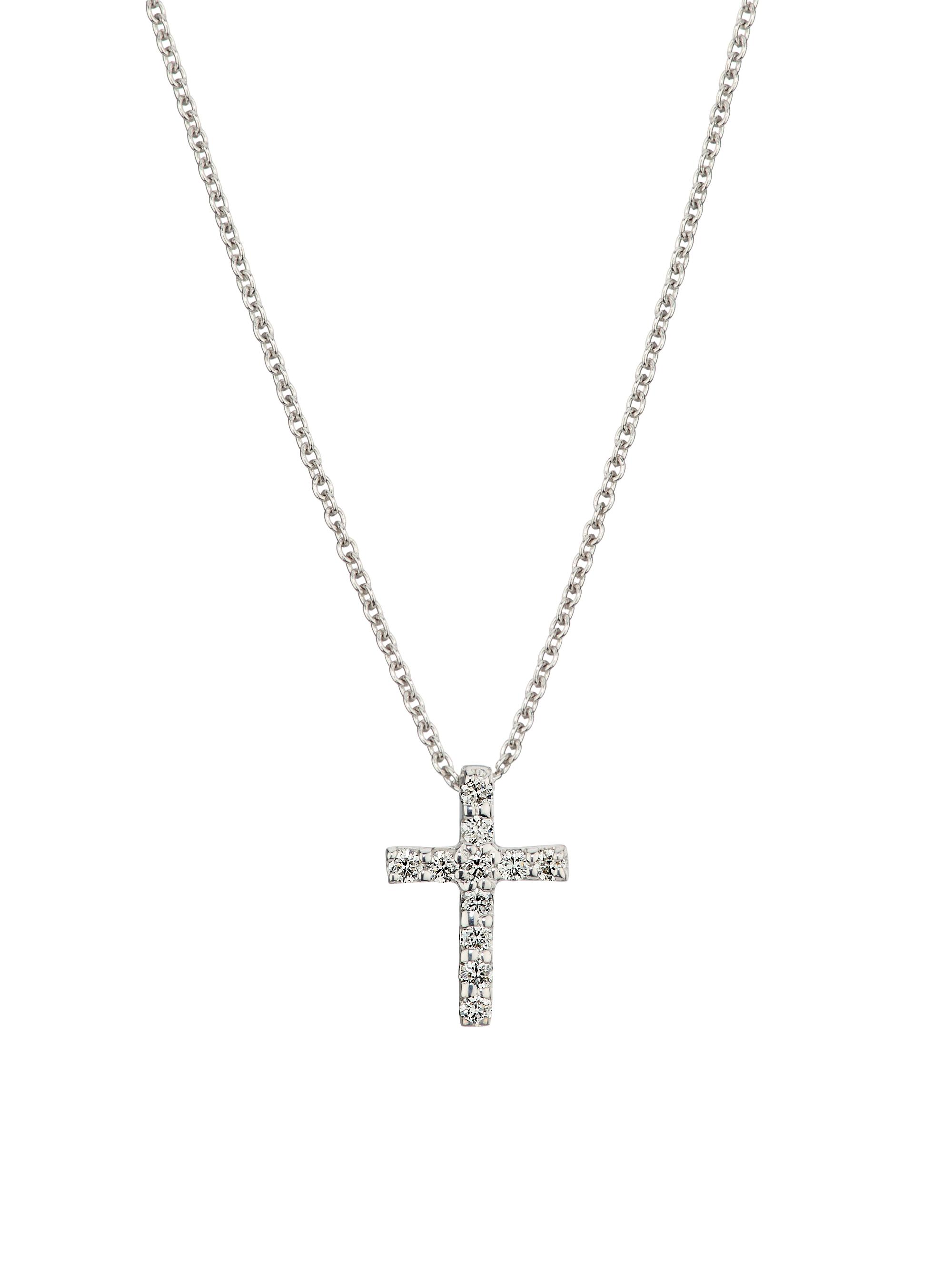 Roberto Coin Women's Tiny Treasures  Cross 18K White Gold, Ruby & 0.10 TCW Diamond Necklace - White Gold