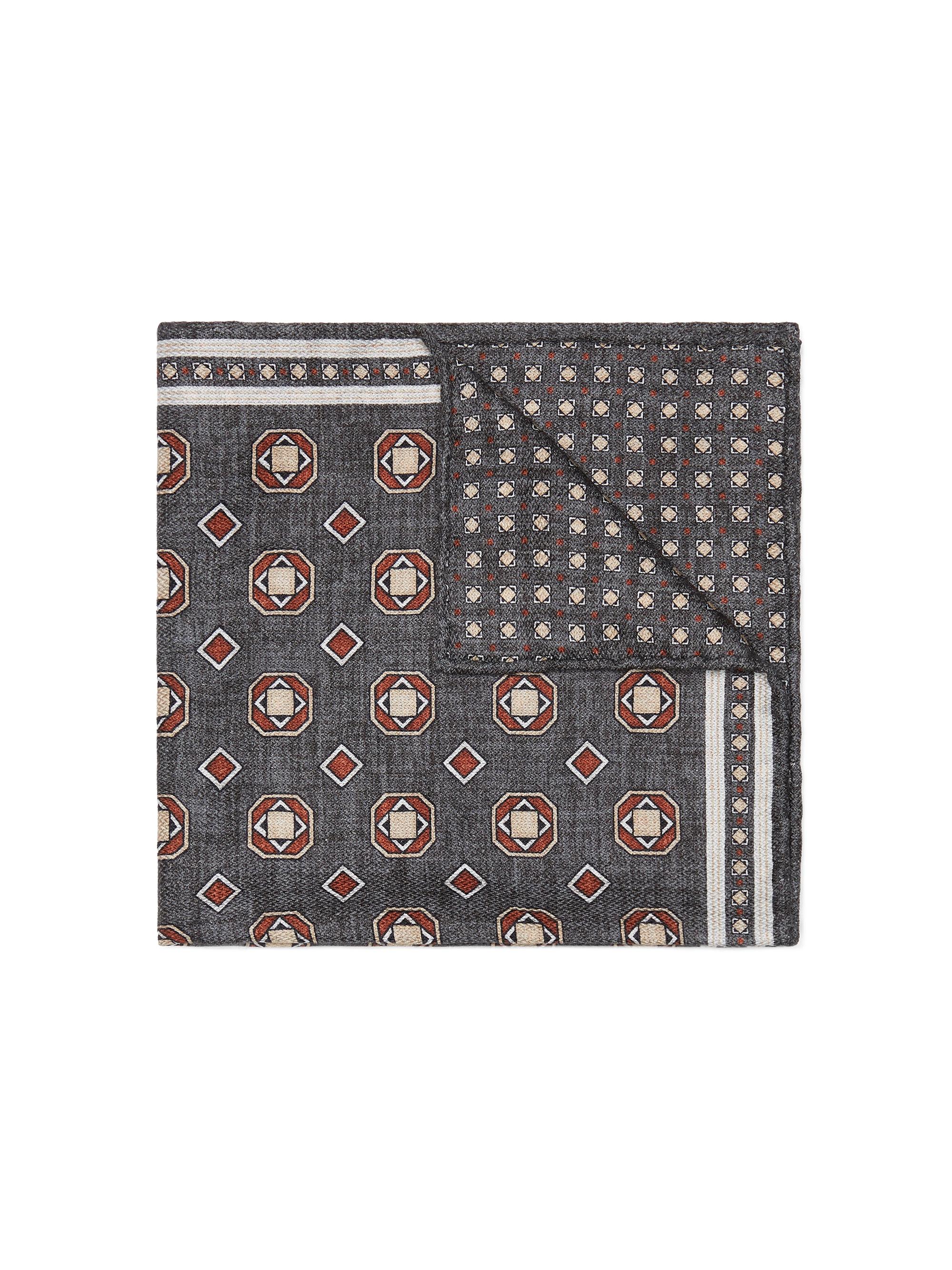 Brunello Cucinelli Men's Double Face Silk Pocket Square with Geometric Pattern - Lead