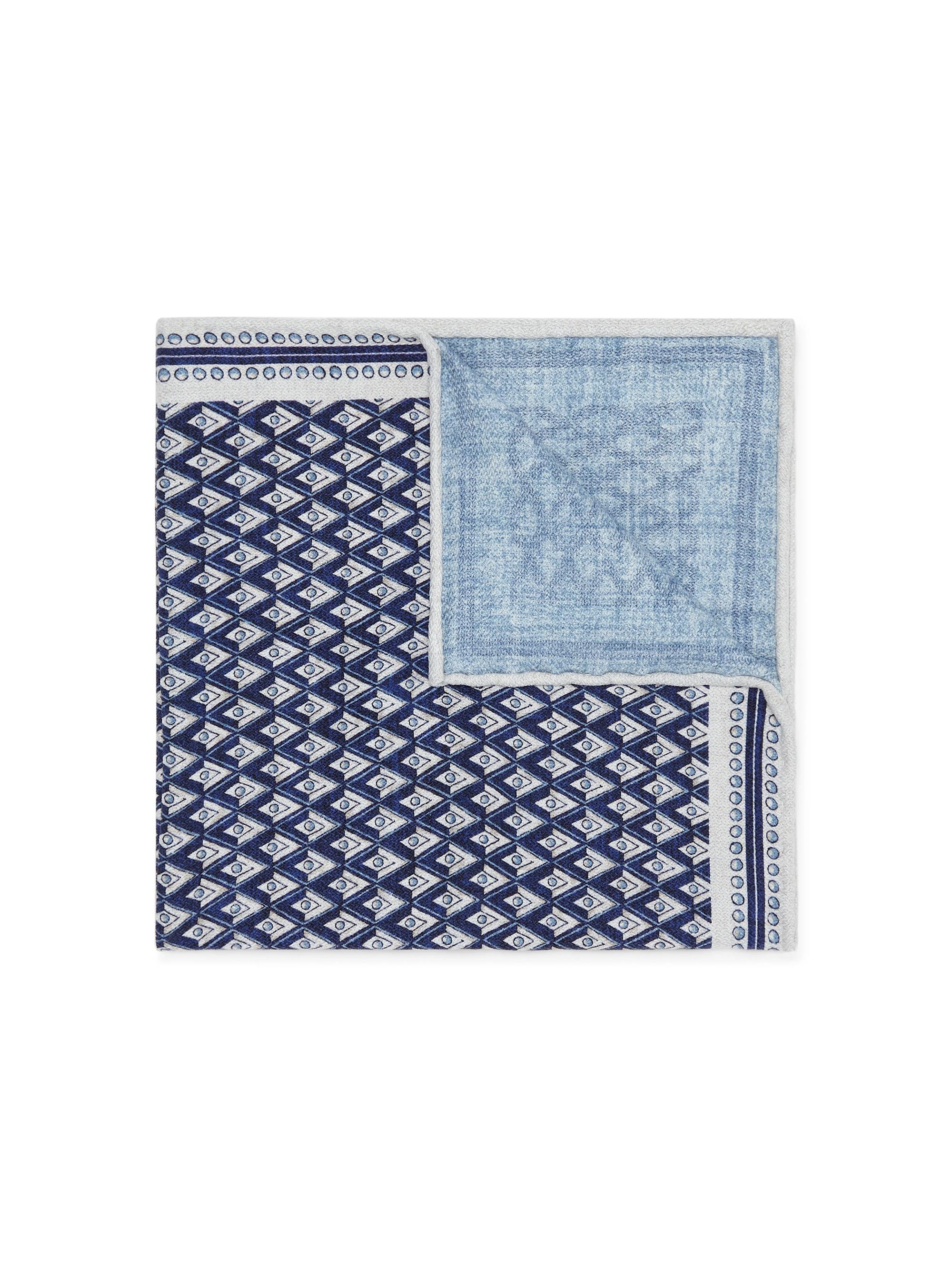 Brunello Cucinelli Men's Silk Pocket Square with Geometric Design - Navy Blue