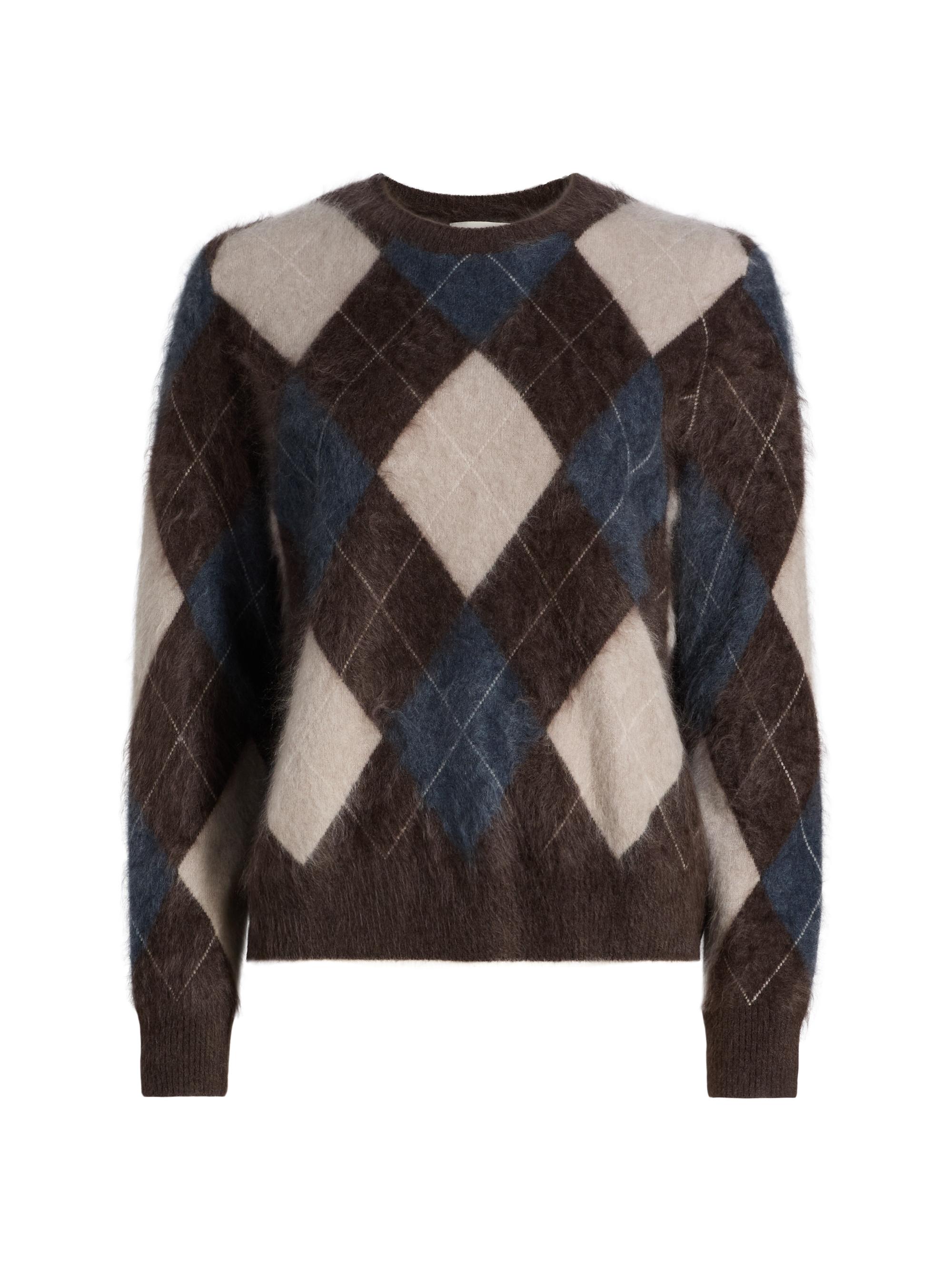 Lisa Yang Women's Margy Cashmere Argyle Sweater - Wood Night Fall Sand Cream