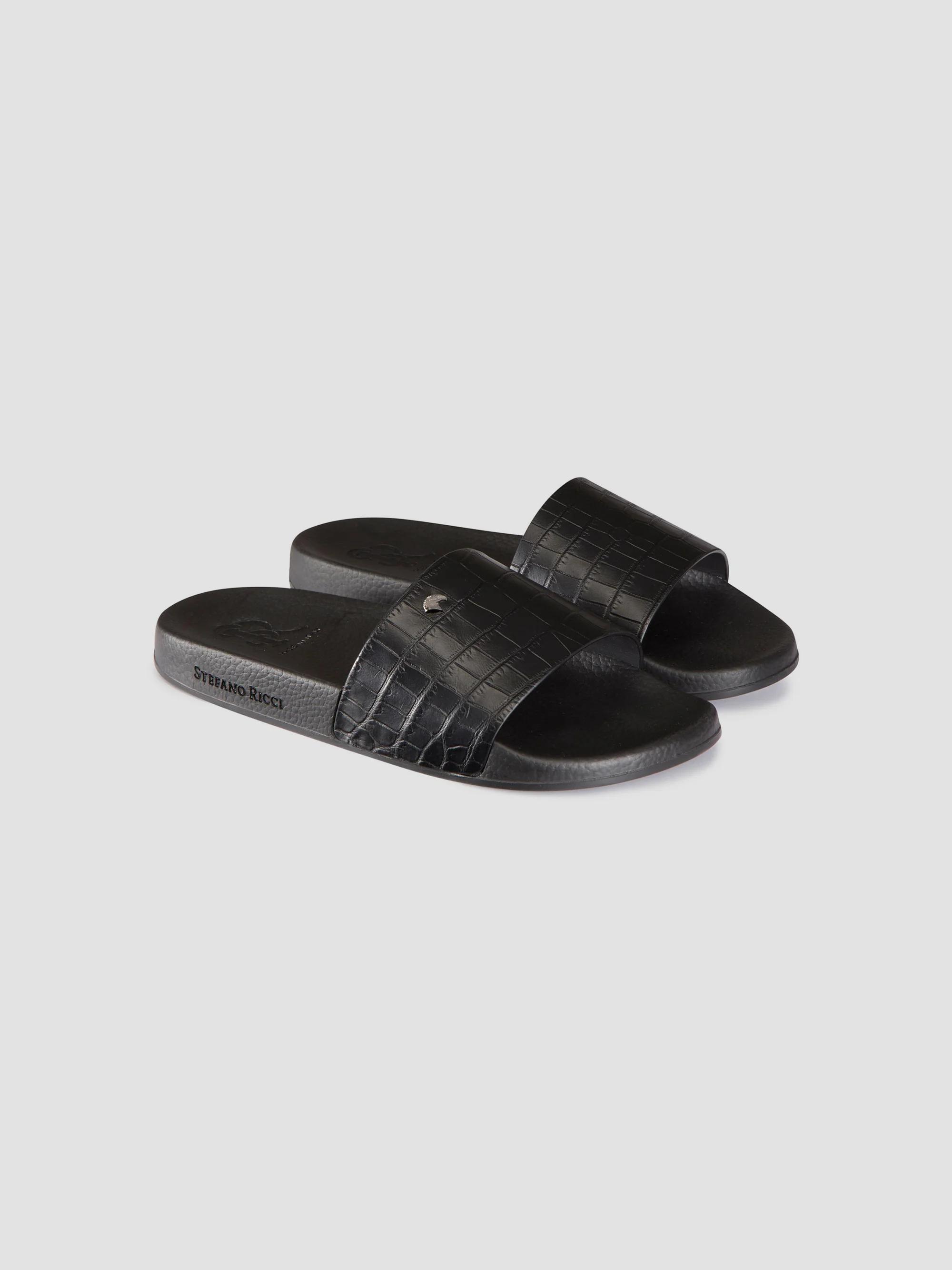 Sefeni Black Textured Exotic Leather Men’s Sandals Stefano Ricci Men main image 4