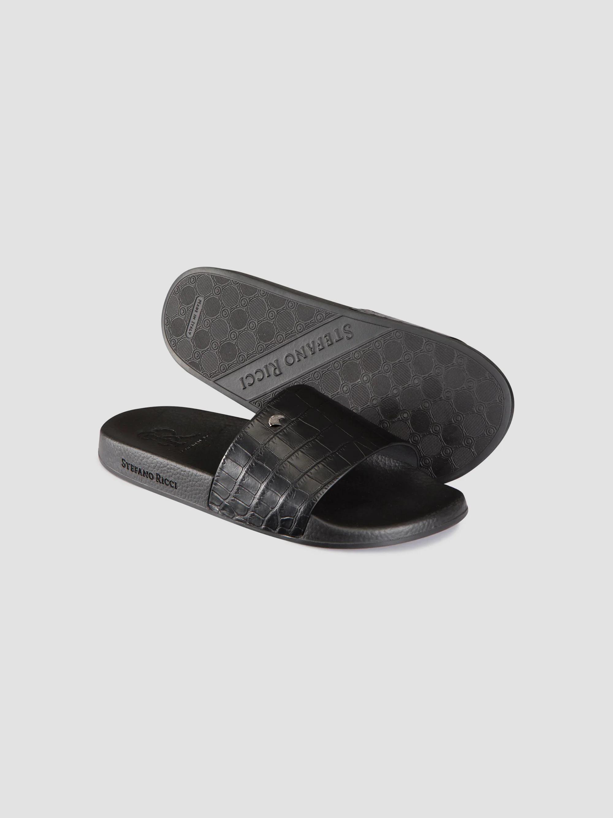 Stefano Ricci Black and Gold Patterned Slide Sandals Slides | Stefano Ricci main image 3