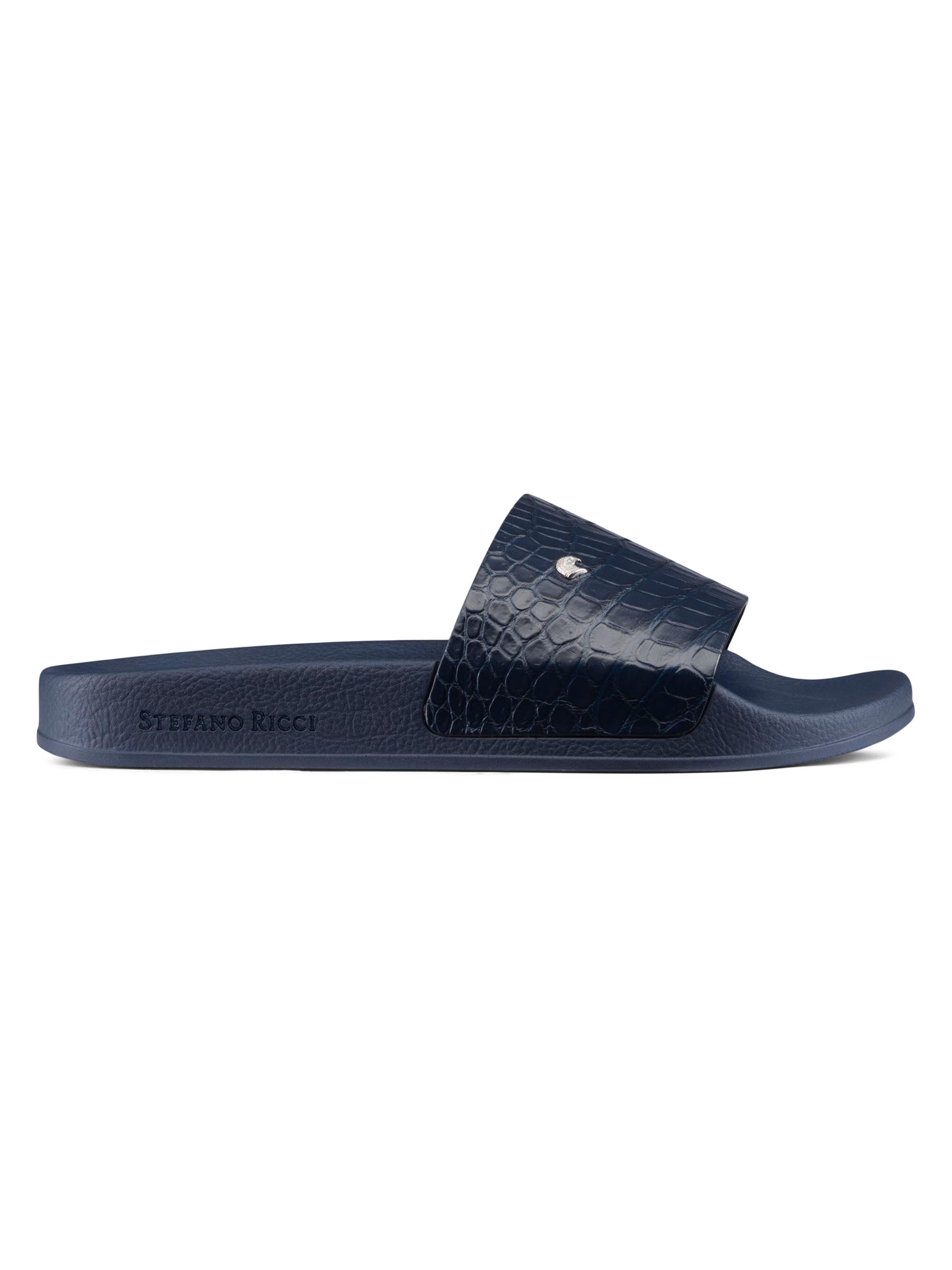 Stefano Ricci Men's Crocodile Leather Slides - Blue