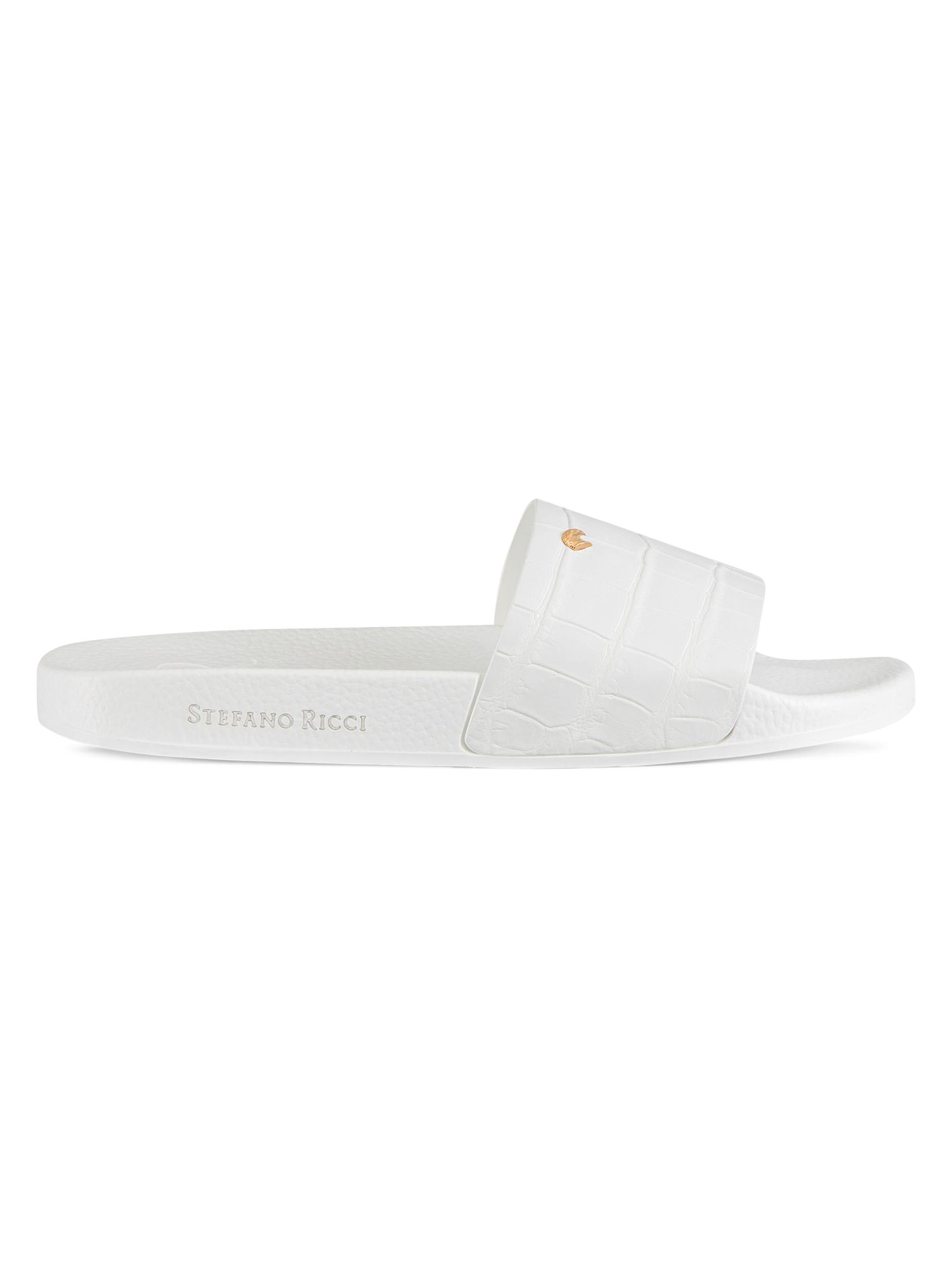 Stefano Ricci Men's Crocodile Leather Slides - White