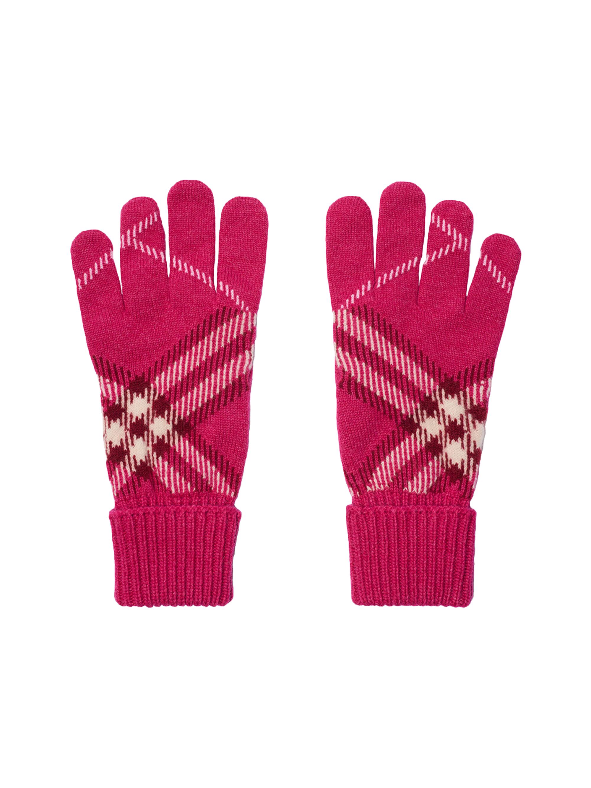 Burberry Women's Cashmere-Blend Check Gloves - Jam Pink