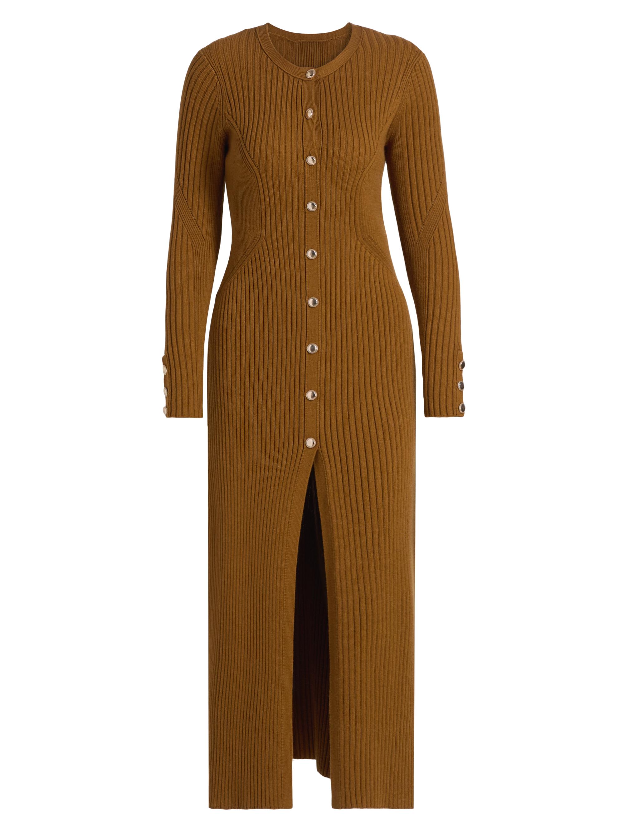 ba & sh Women's Anisa Rib-Knit Long-Sleeve Midi-Dress - Bronze