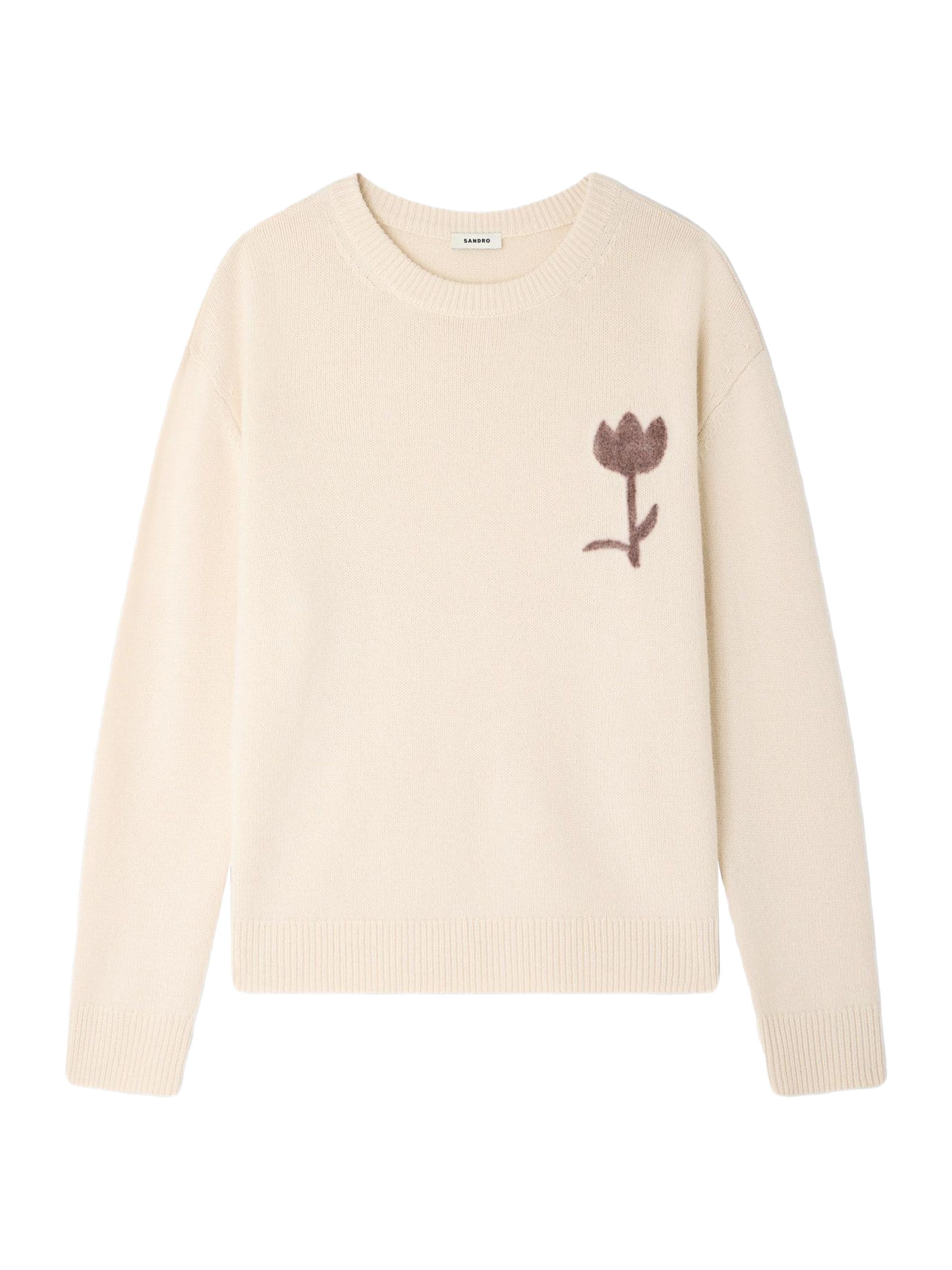 Sandro Men's Sweatshirt with Flower Patch - Butter Cream