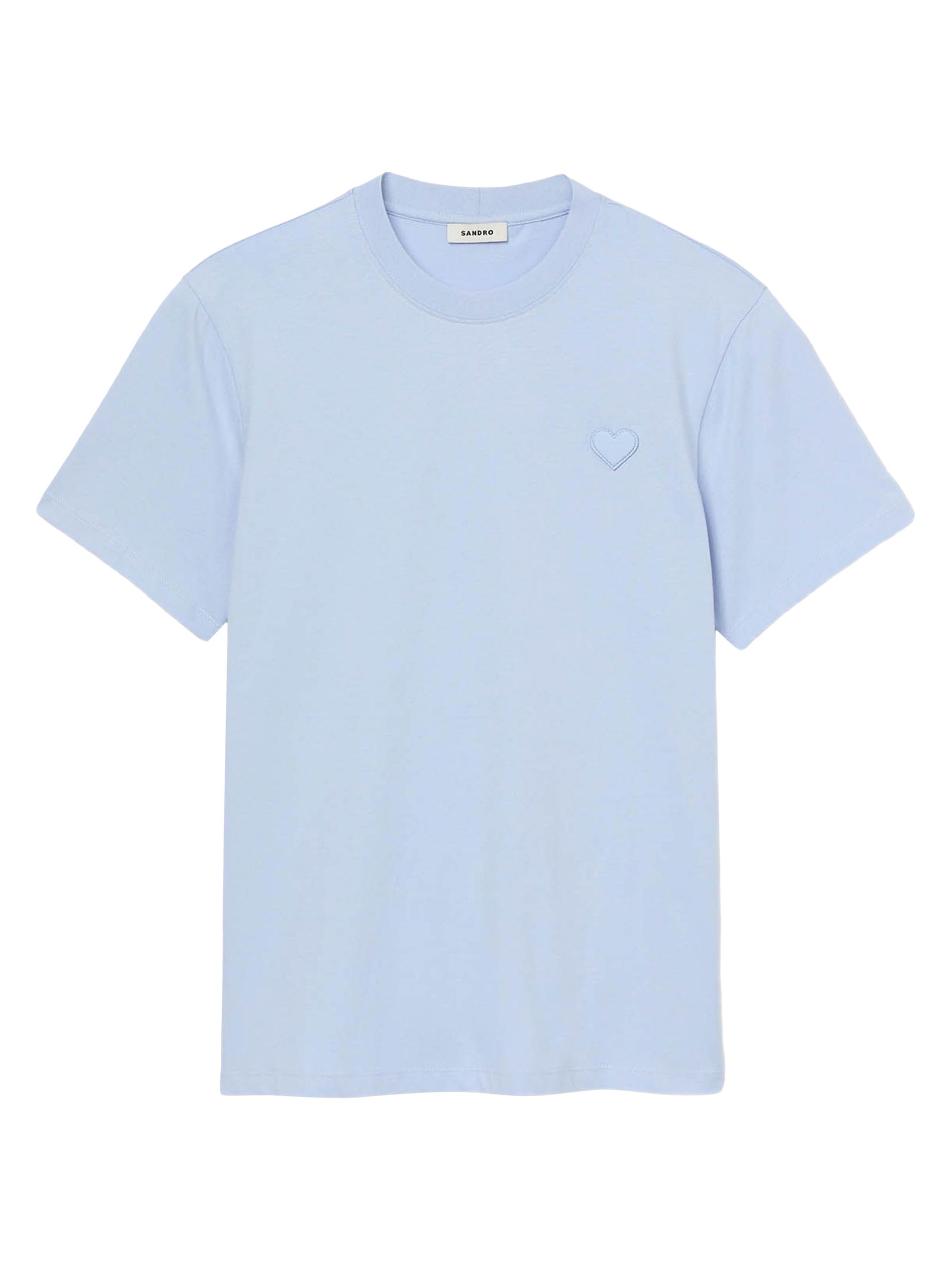 Sandro Men's T-Shirt with Heart Patch - Sky Blue