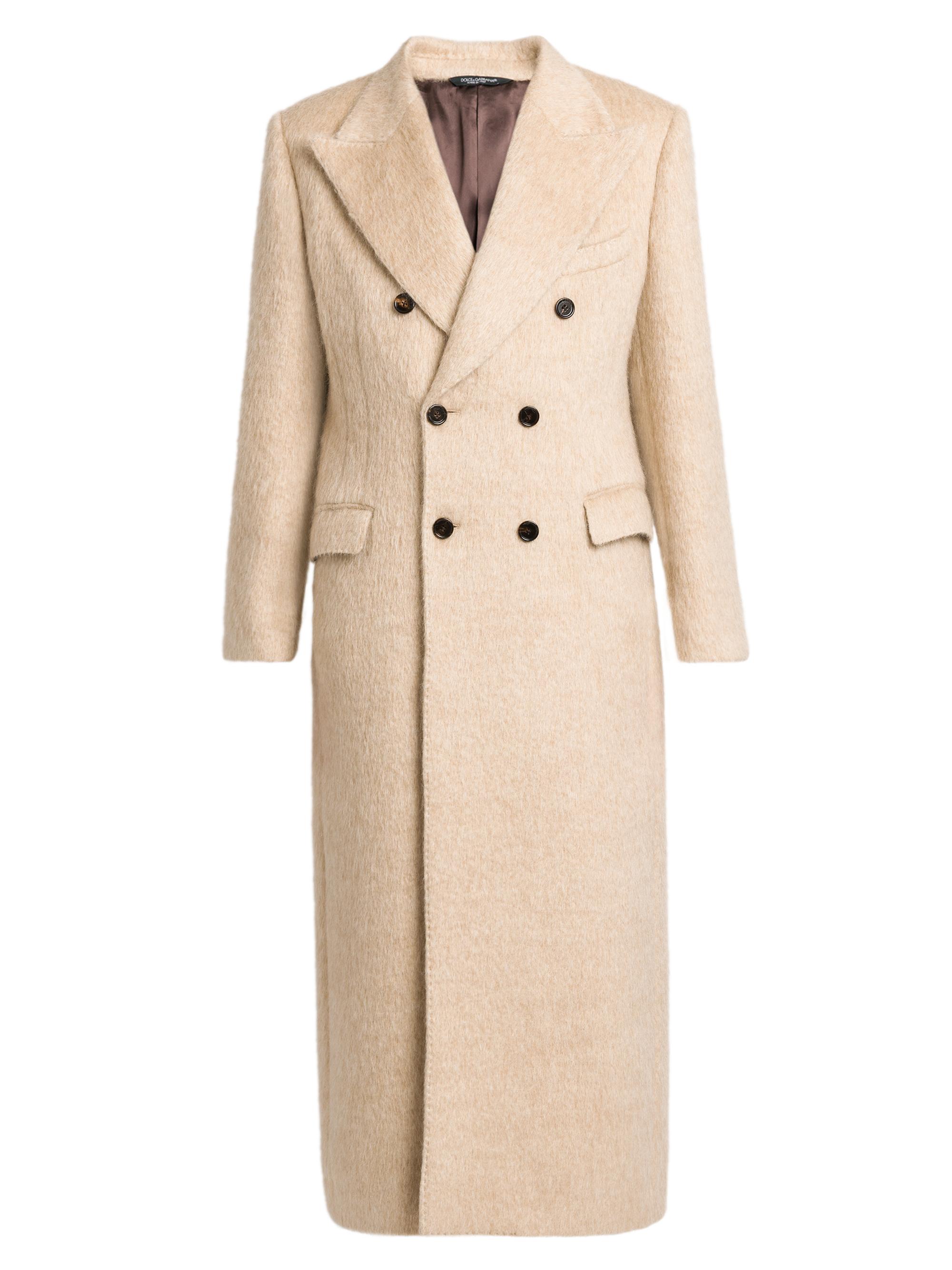 Dolce & Gabbana Men's Mohair-Wool Double-Breasted Coat - Melange Bianchi Beige