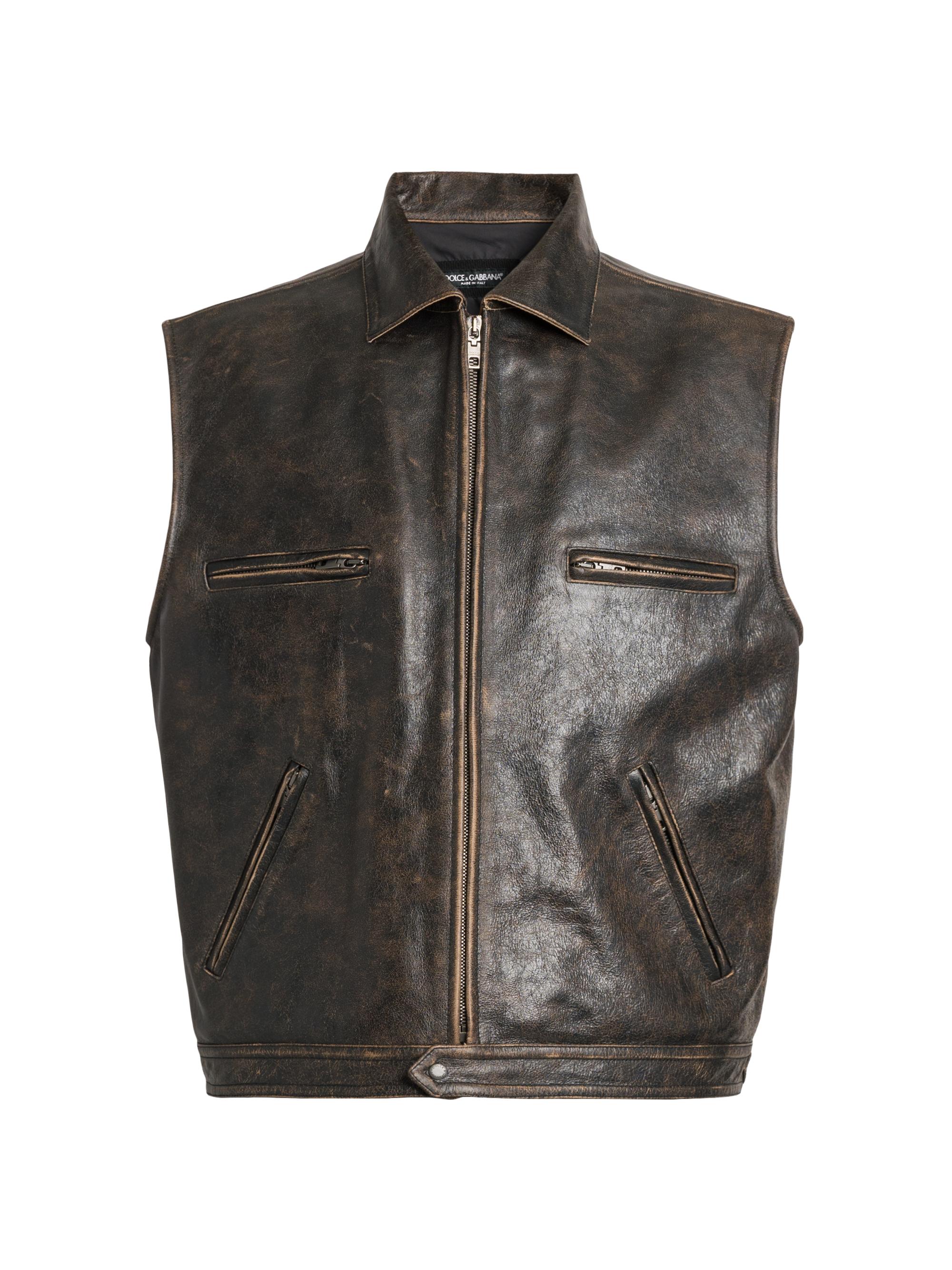 Dolce & Gabbana Men's Zip-Pocket Leather Vest - Nero