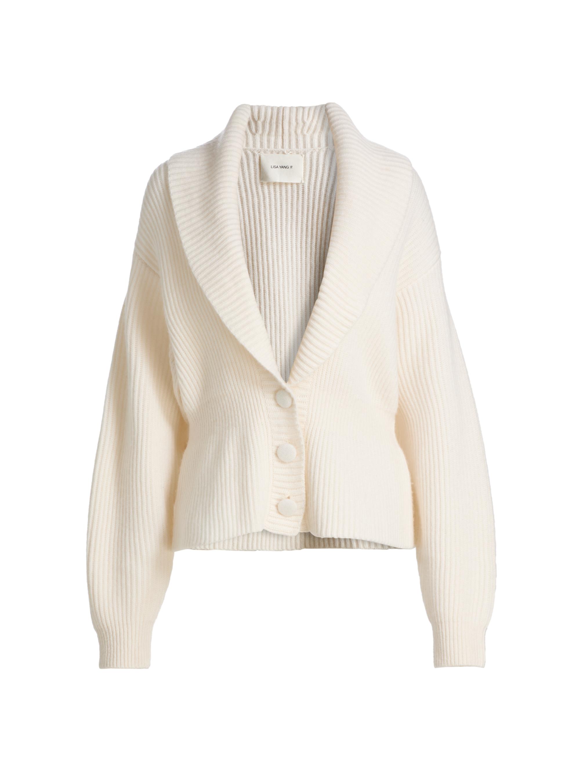 Lisa Yang Women's Alessandra Ribbed Cashmere Cardigan Jacket - Cream