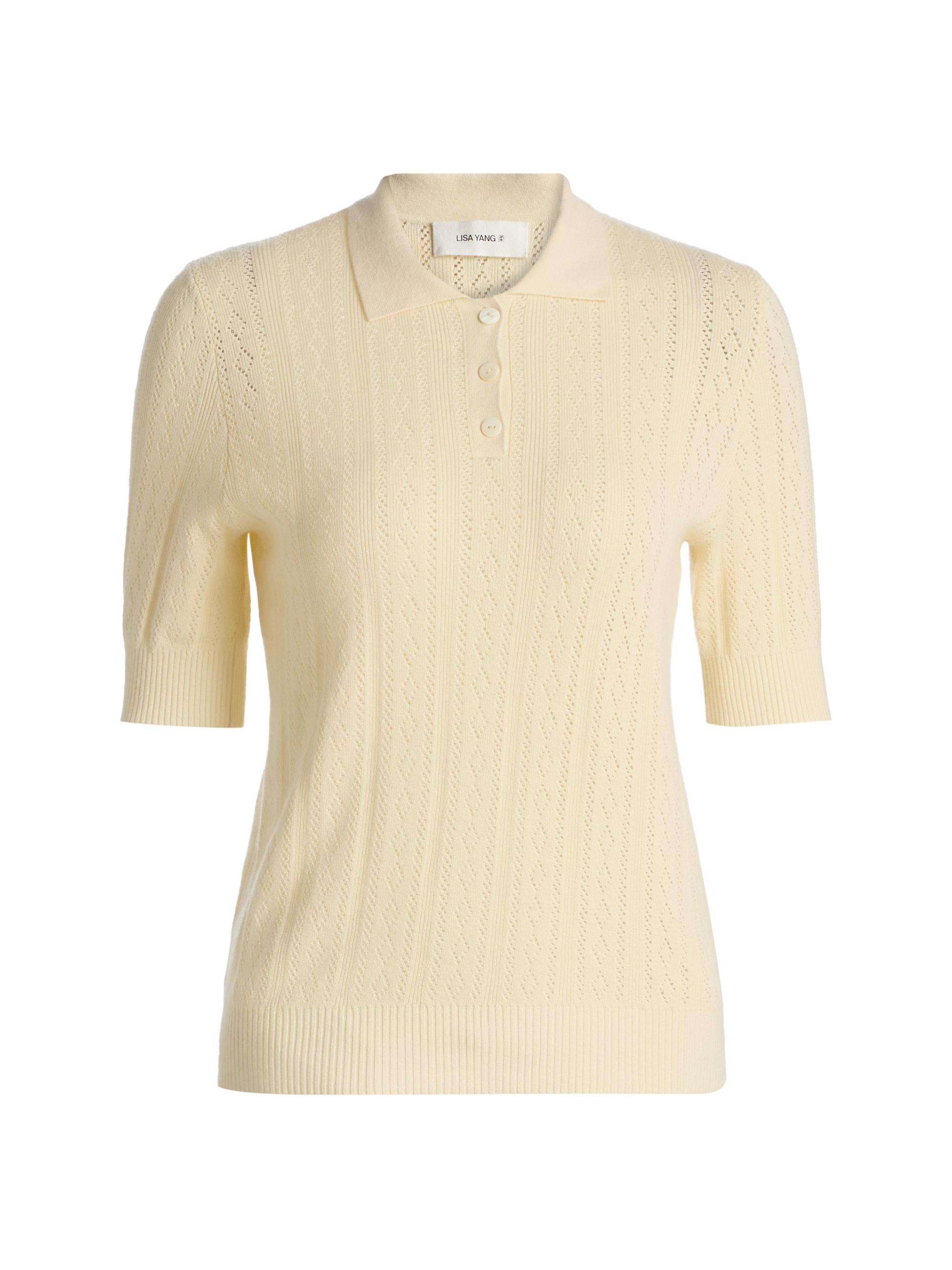 Lisa Yang Women's Cristine Pointelle-Knit Cotton-Cashmere Polo Sweater - Limone