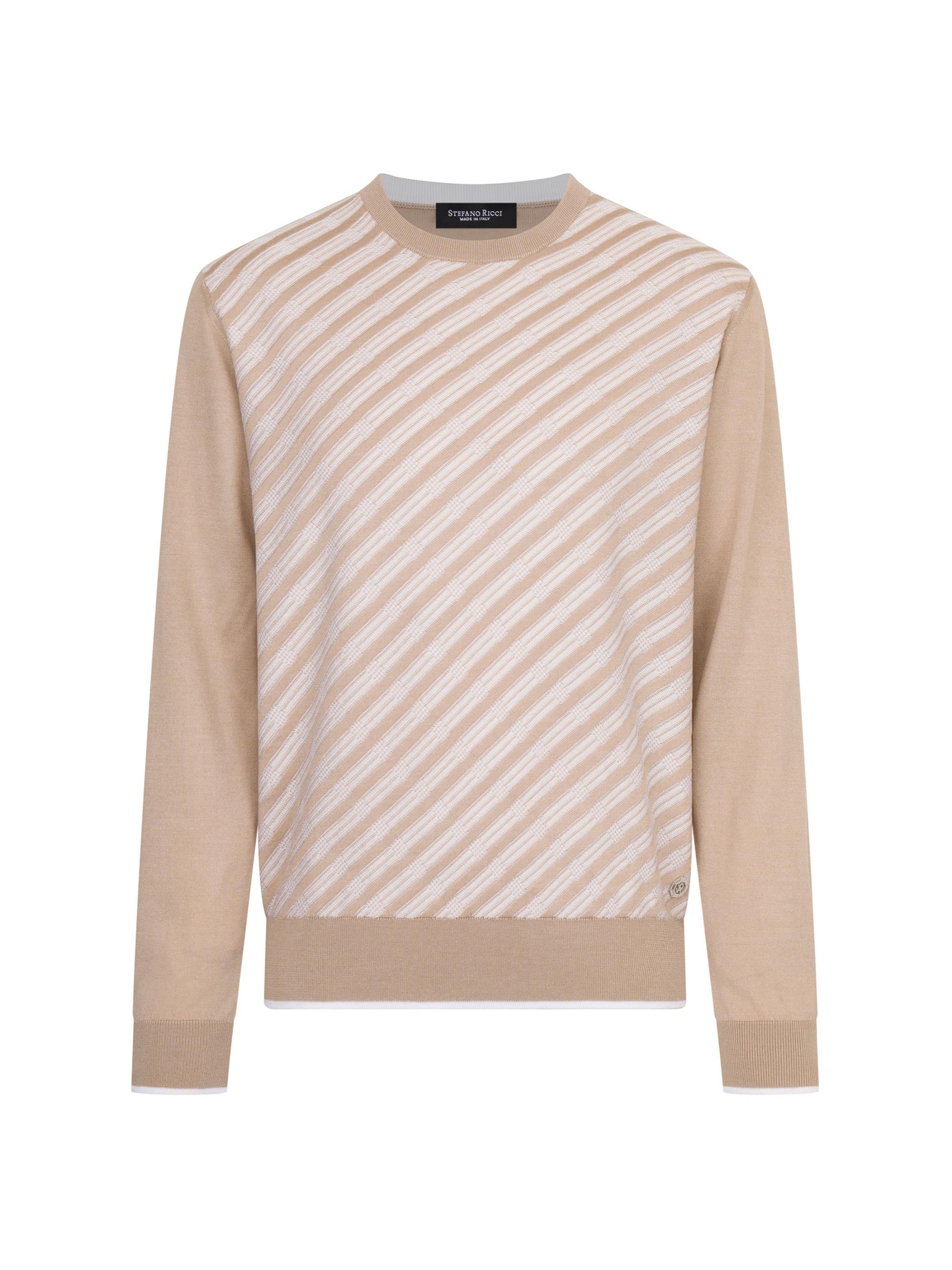 Stefano Ricci Men's Cotton and Silk Jacquard Knit Sweater - Beige White