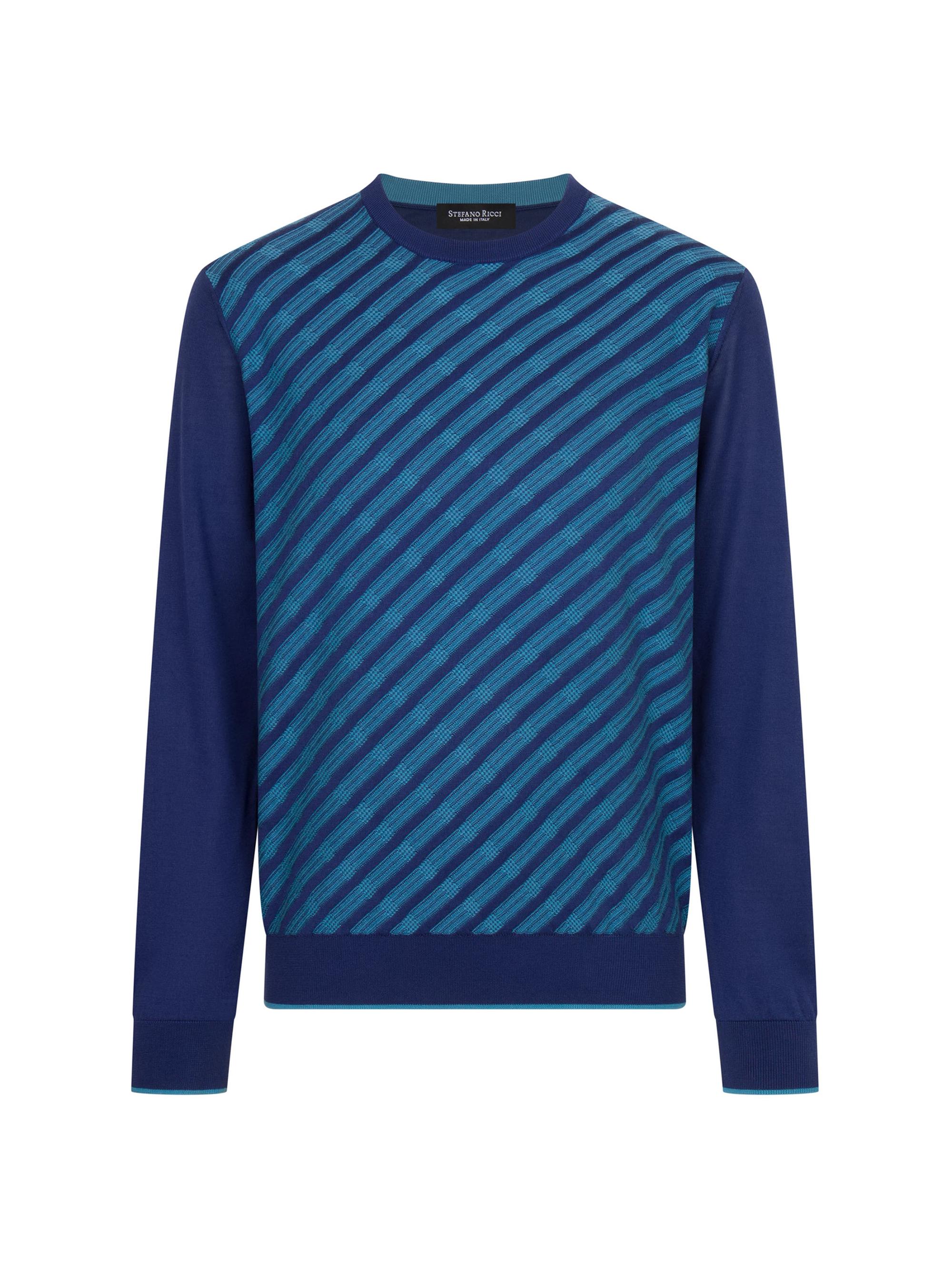 Stefano Ricci Men's Cotton and Silk Jacquard Knit Sweater - Blue Acqua