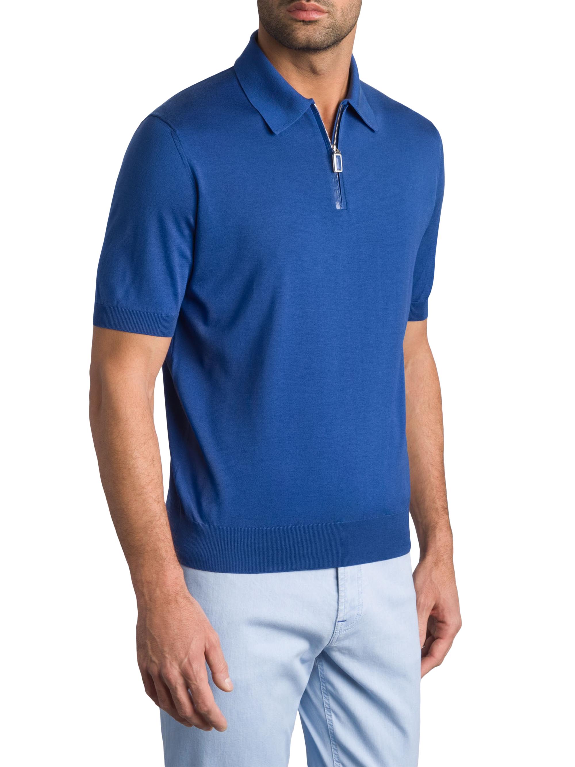 Stefano Ricci Silk and Crocodile Leather Knit Zip Polo | Saks