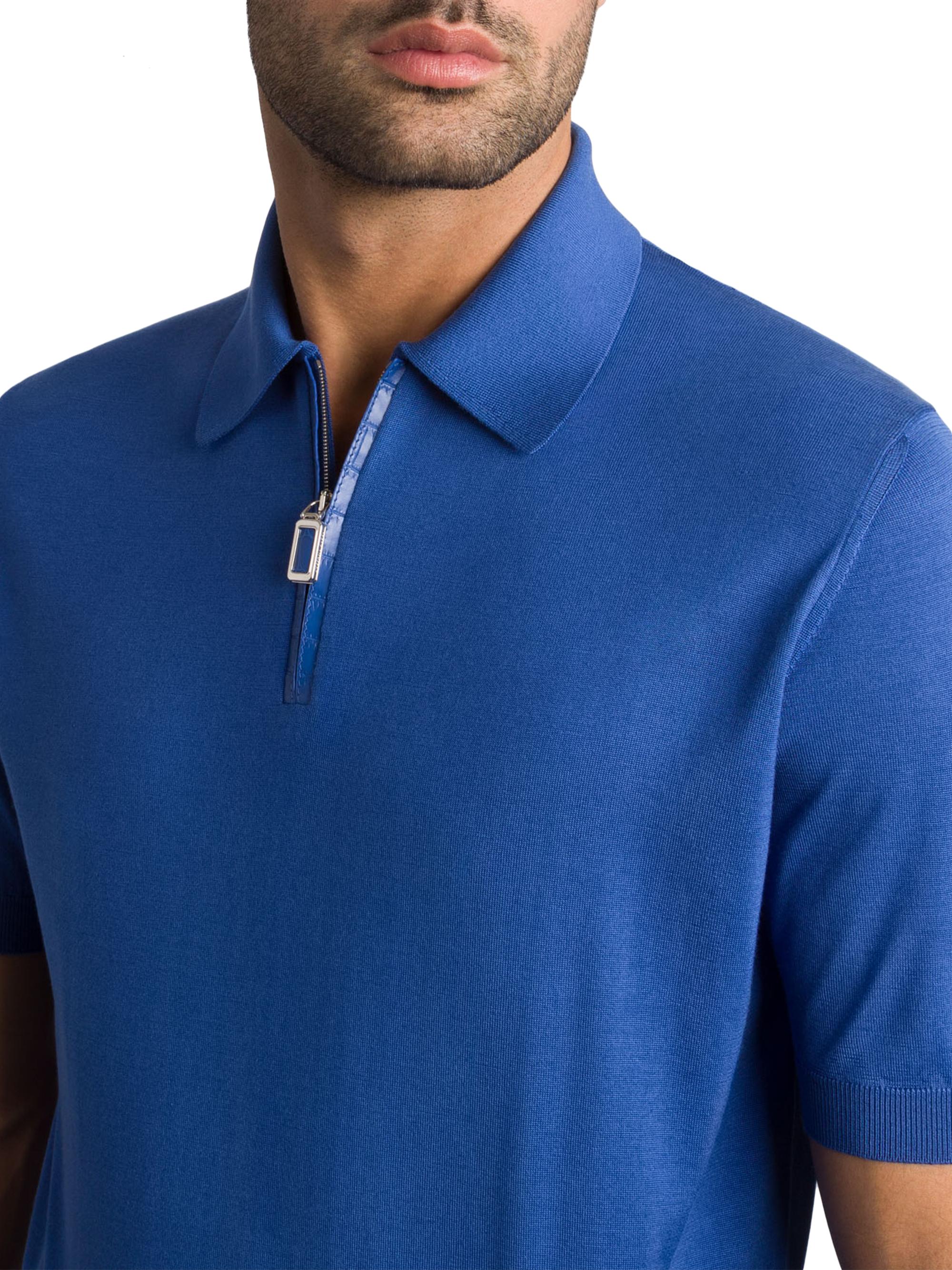 Stefano Ricci Silk and Crocodile Leather Knit Zip Polo | Saks