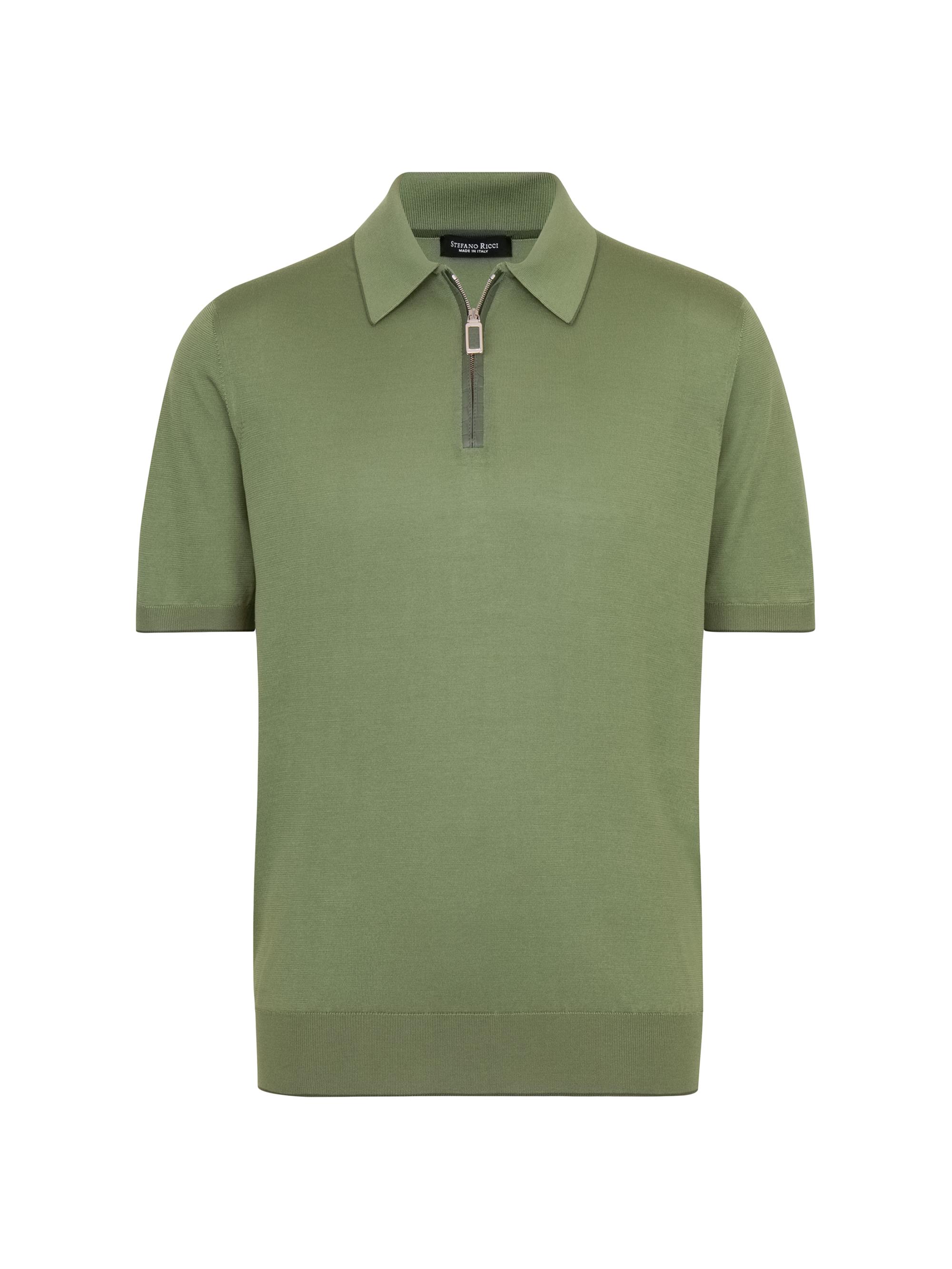Stefano Ricci Men's Silk and Crocodile Leather Knit Zip Polo - Green | Thumbnail 7