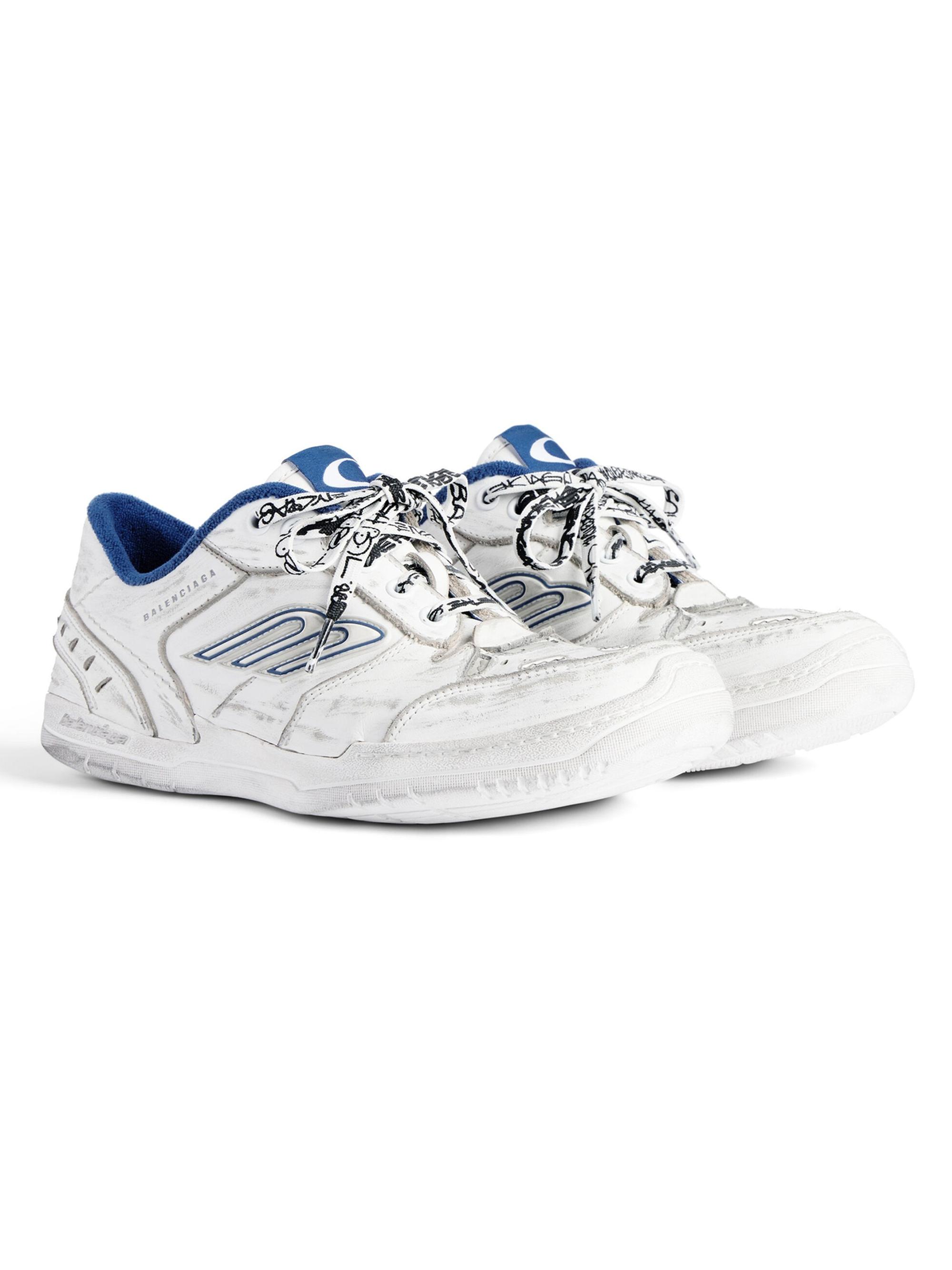 Balenciaga Men's Hamptons Worn-Out Sneakers - White Dark Blue