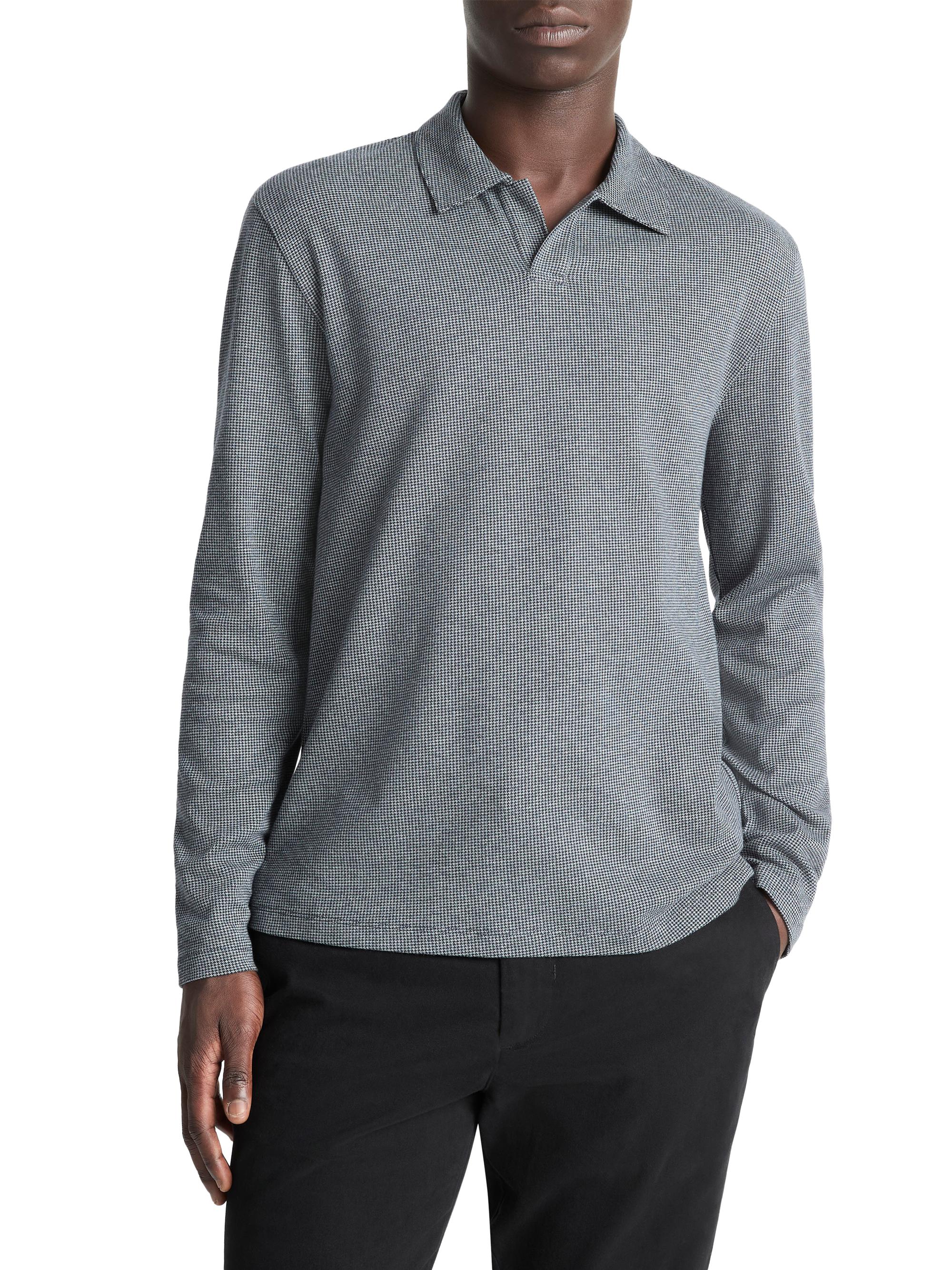 Vince Men's Houndstooth Johnny Collar Cotton Shirt - Coastal Heather Grey