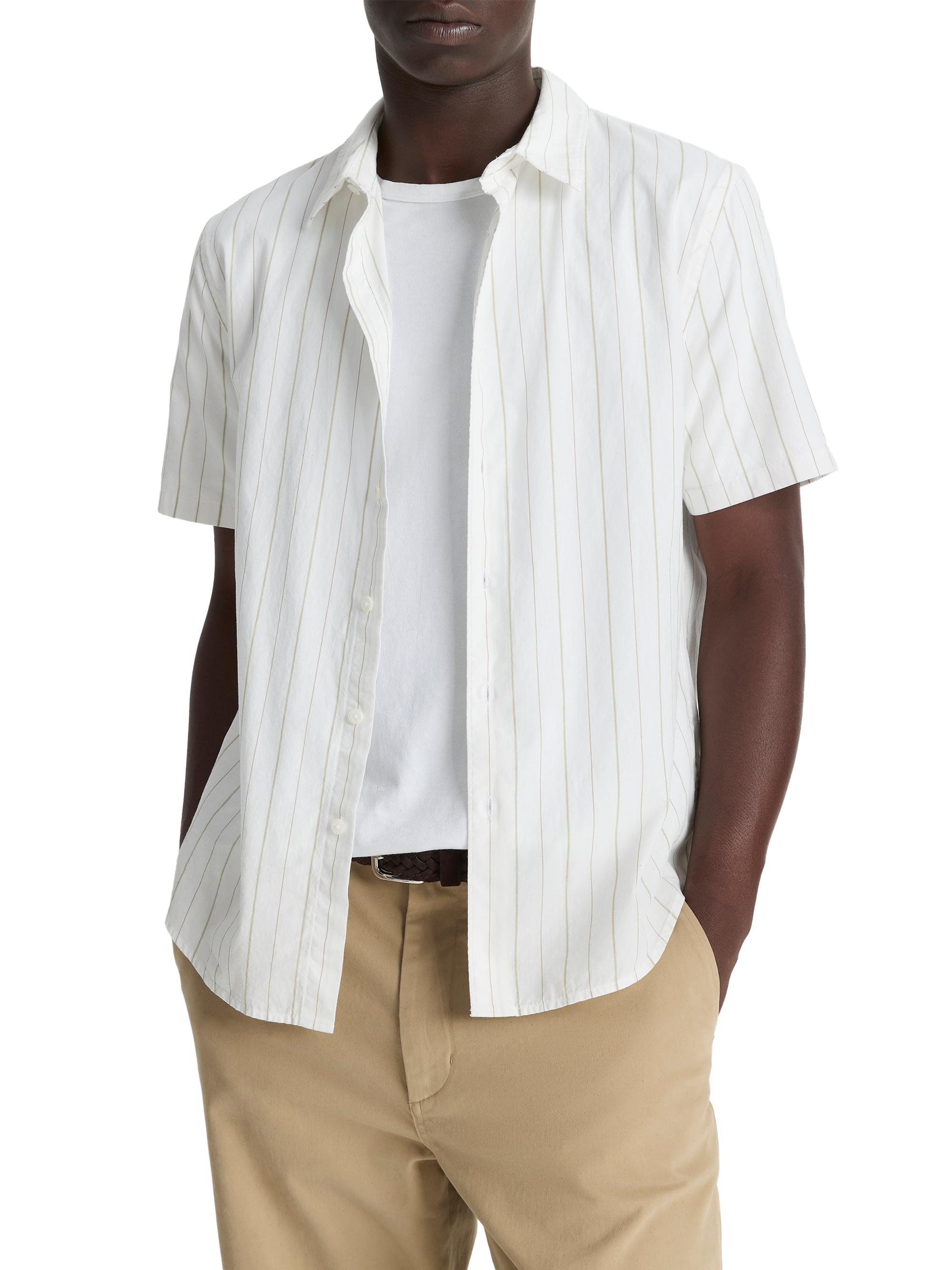 Vince Men's Chatsworth Striped Short-Sleeve Cotton Shirt - Natural Combo