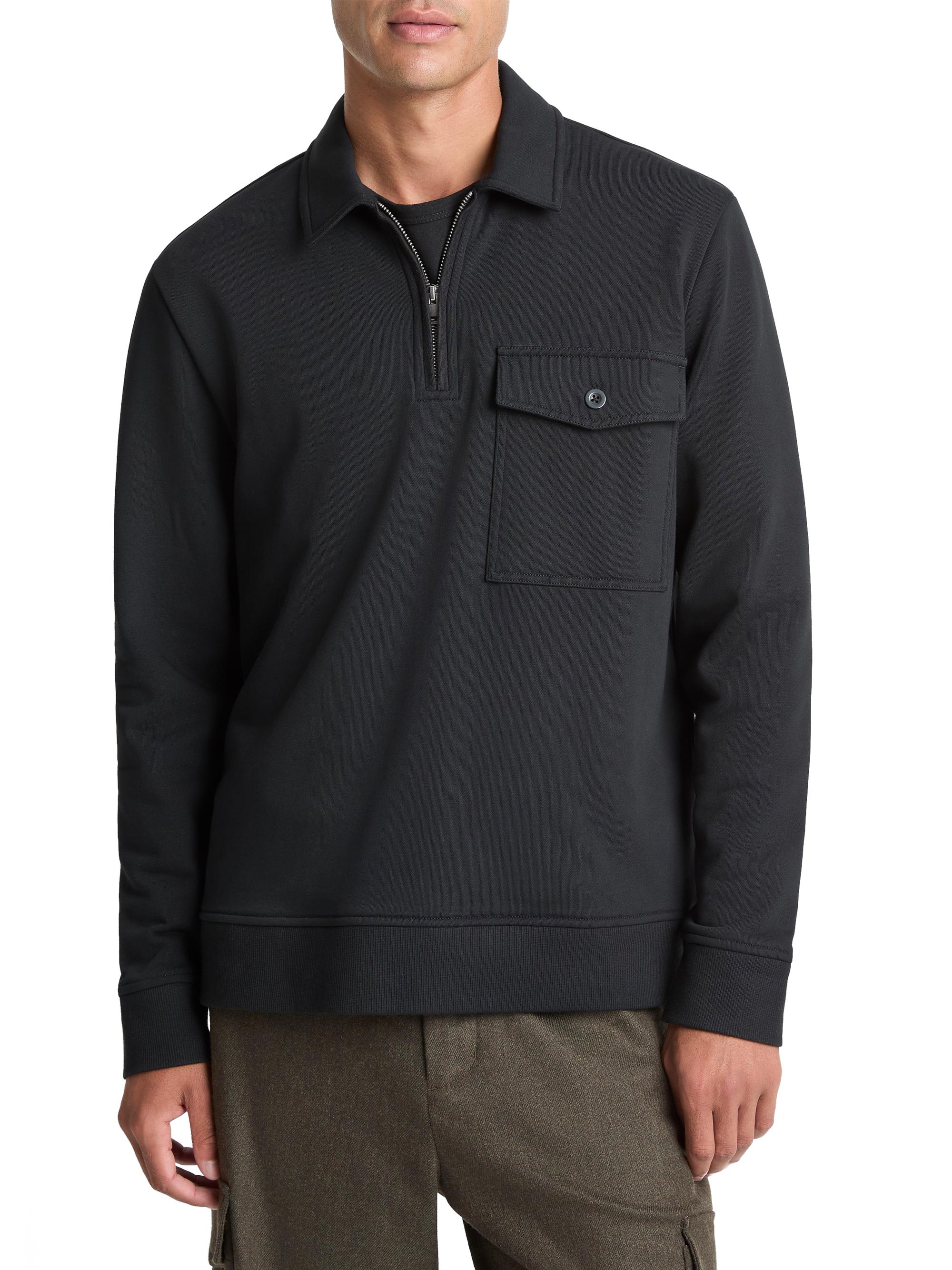 Vince Men's French Terry Long-Sleeve Quarter-Zip Polo Sweater - Black