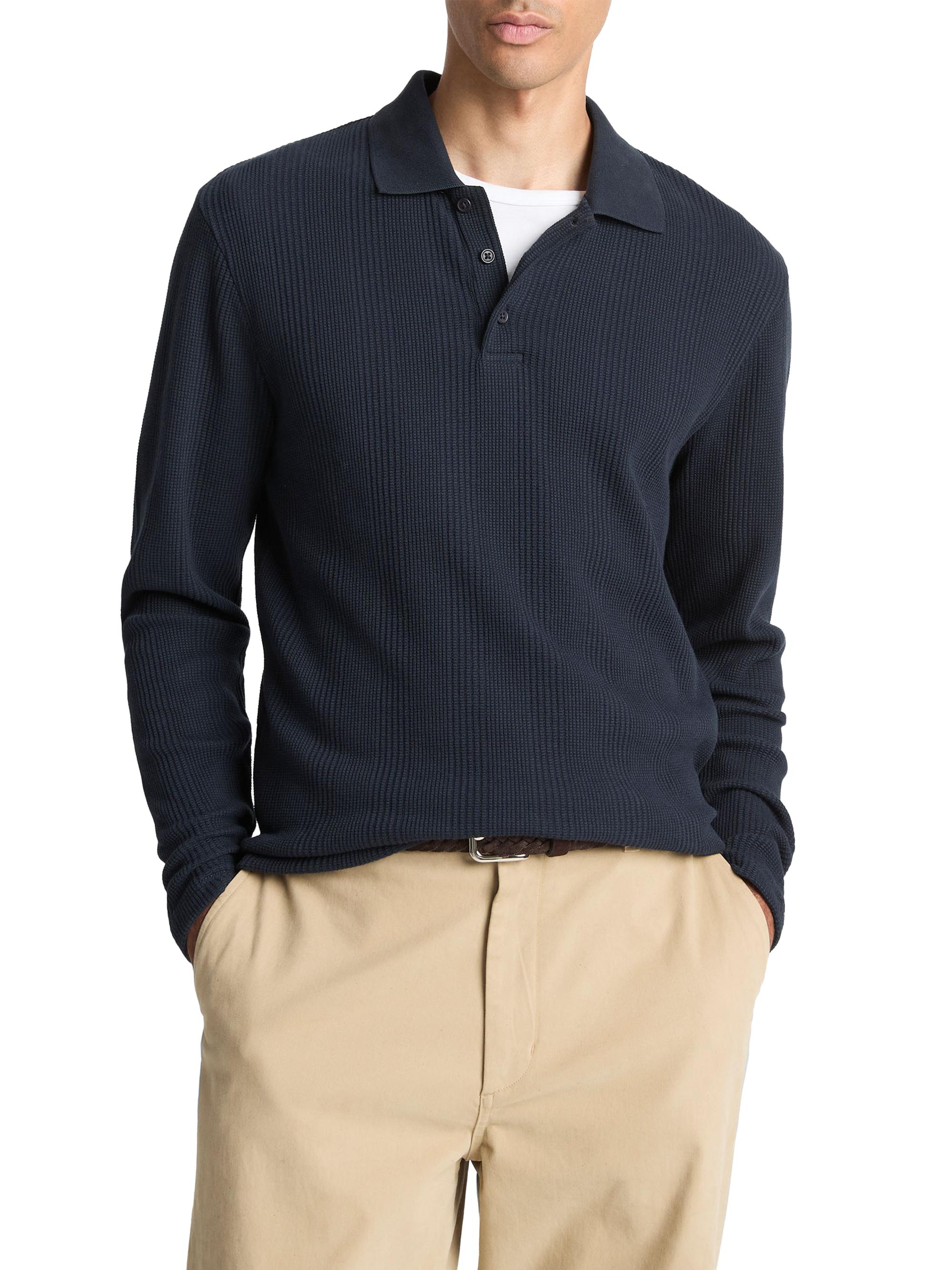 Vince Men's Variegated Textured Long-Sleeve Polo Shirt - Coastal