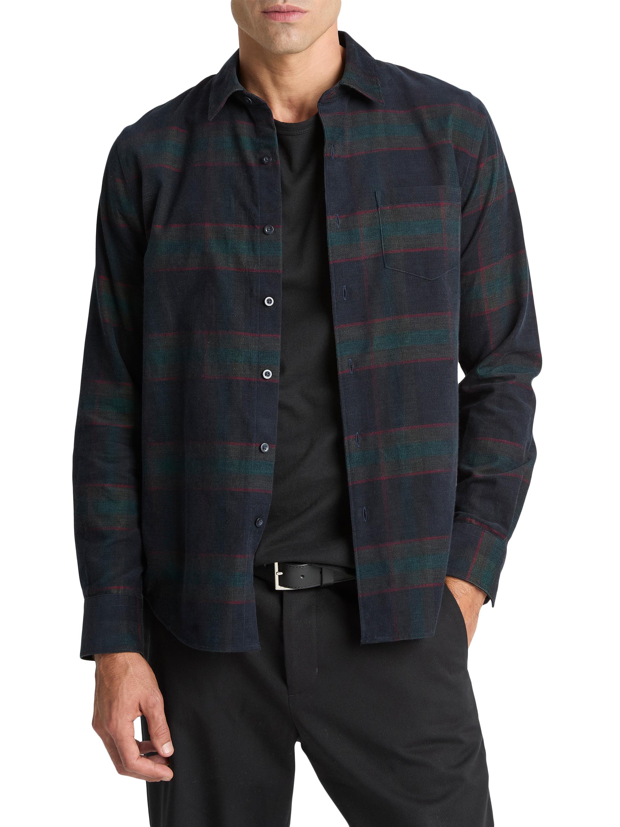 Vince Men's Holme Plaid Cotton French Placket Shirt - Coastal Combo