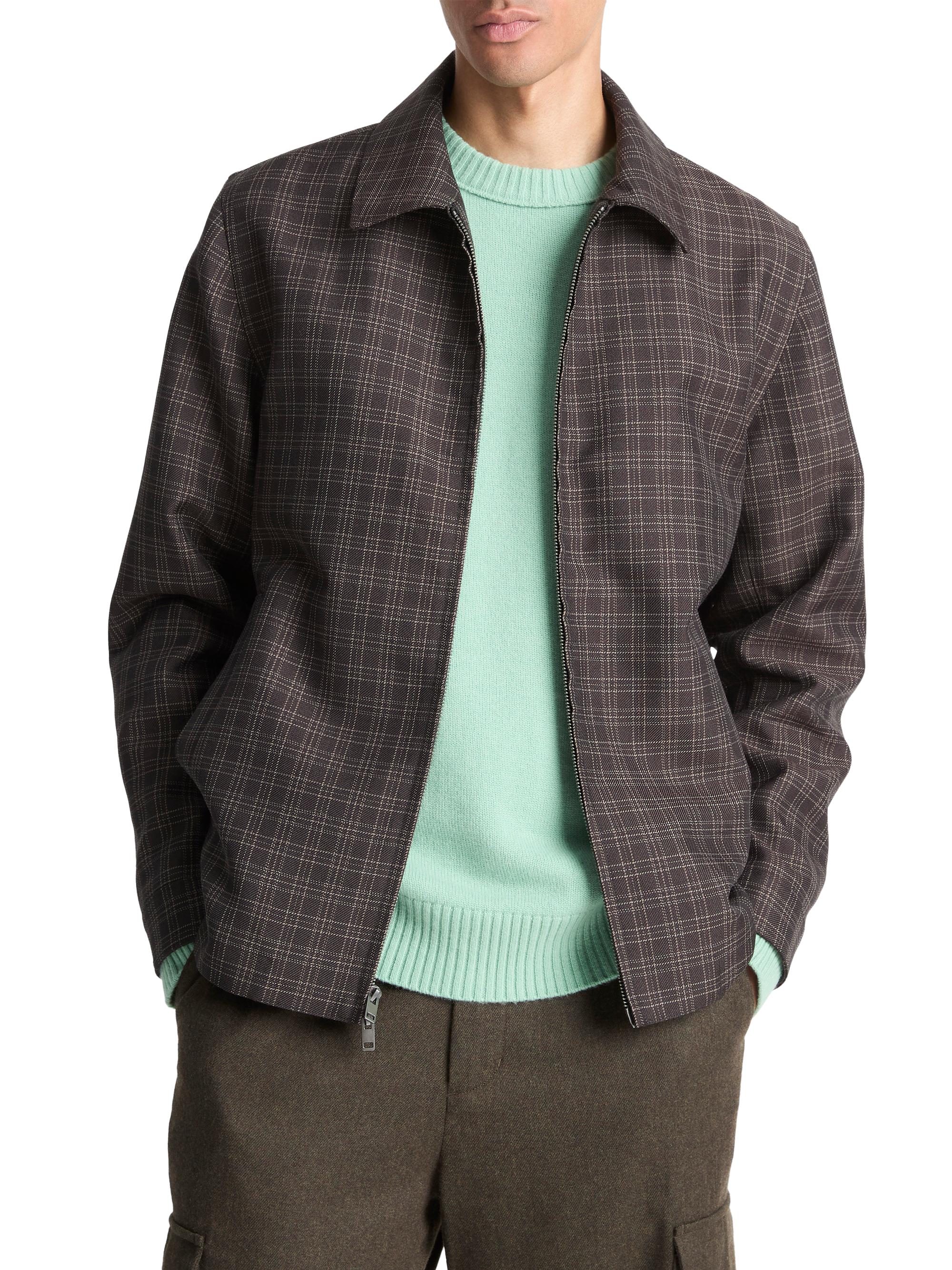 Vince Men's Plaid Wool-Blend Full-Zip Jacket - Charcoal