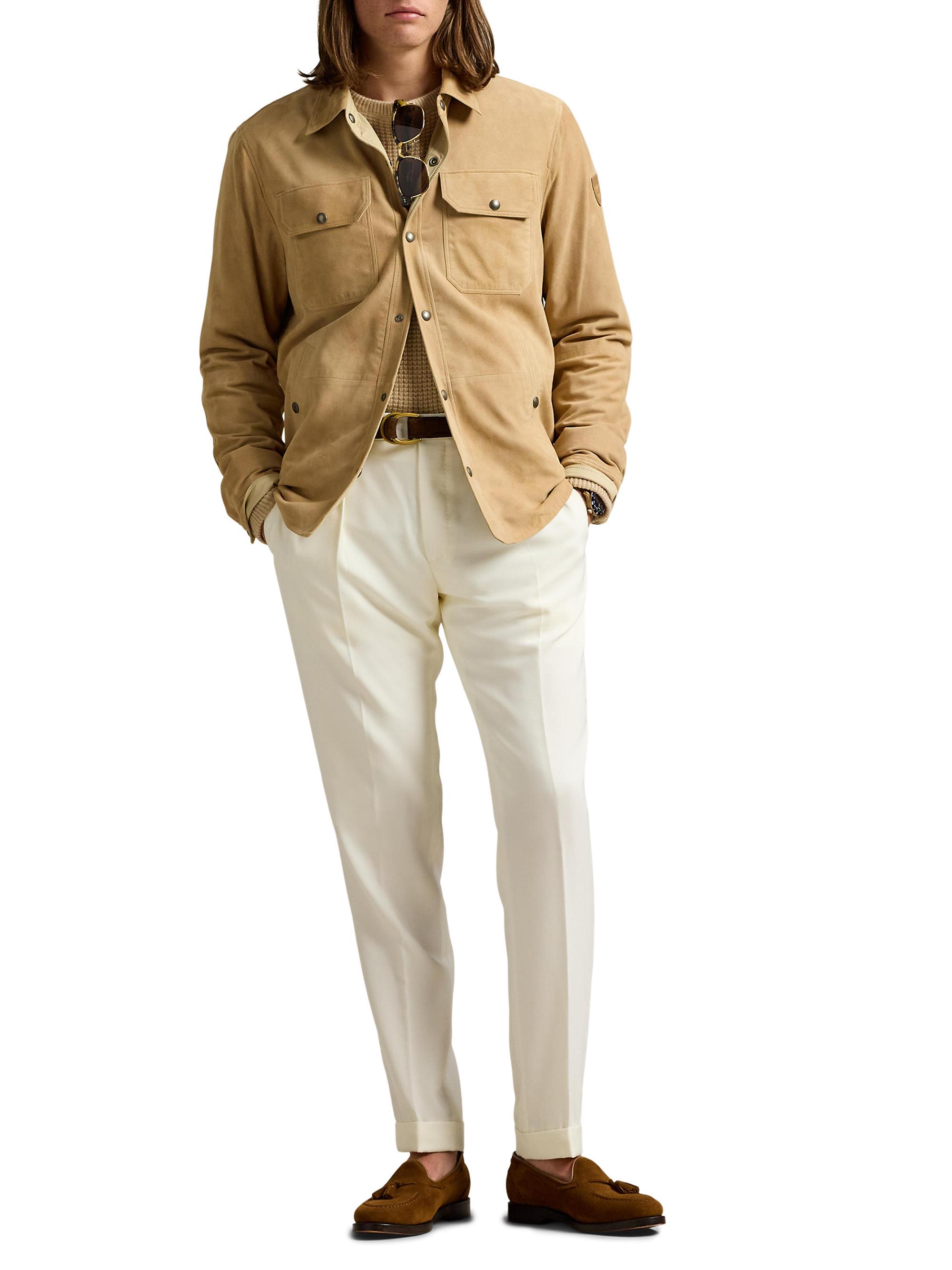 Polo Ralph Lauren Men's Suede Utility Overshirt - Vintage Khaki Dune Tan