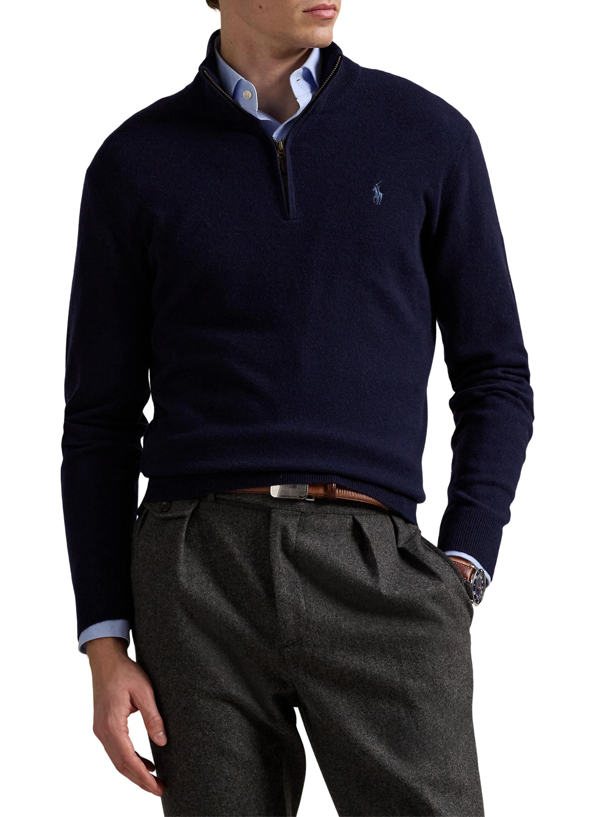 Polo Ralph Lauren Logo Wool Quarter-Zip Sweater | Saks Fifth Avenue